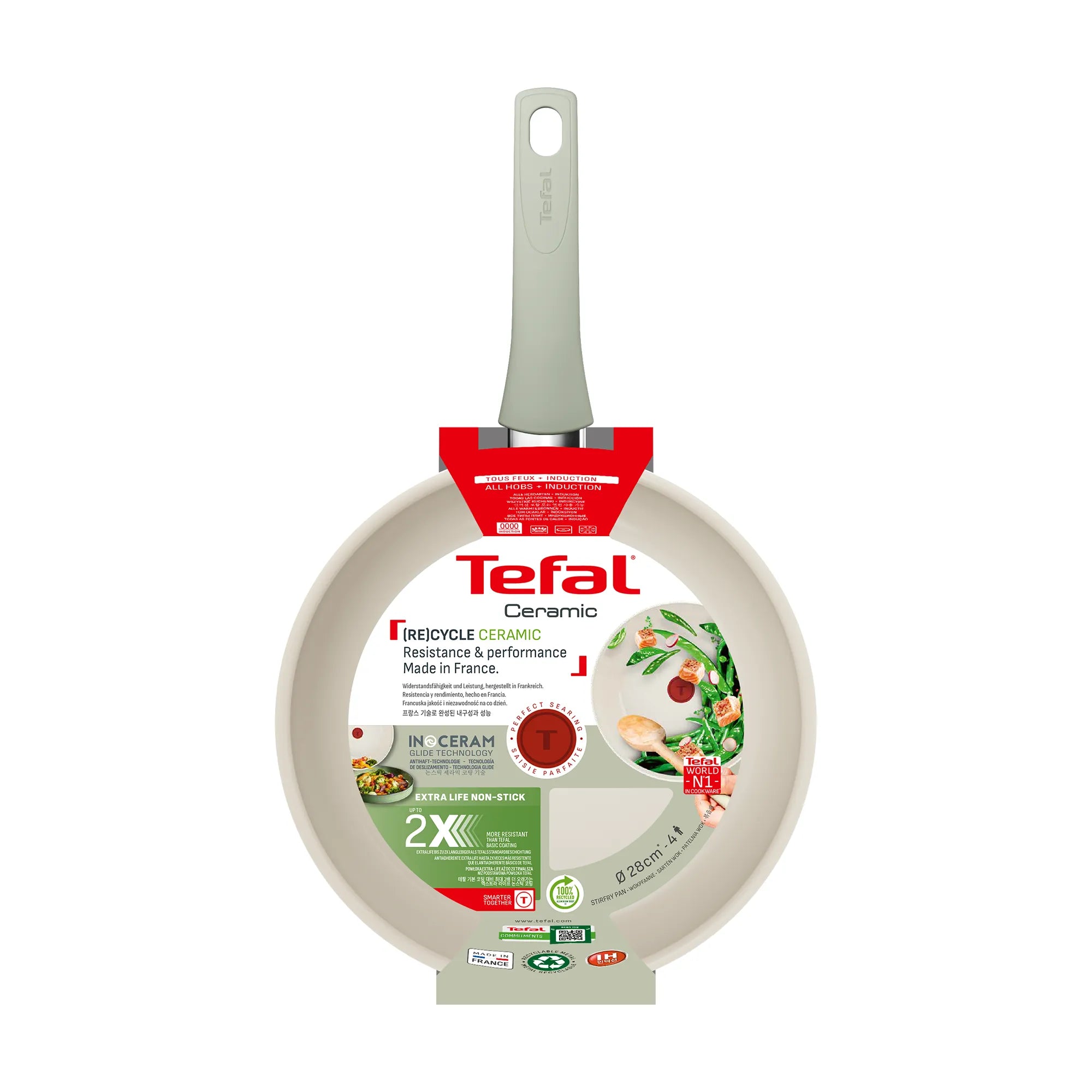 Tefal (Re)cycle Induction Ceramic Green Lichen Non-Stick Wok 28cm