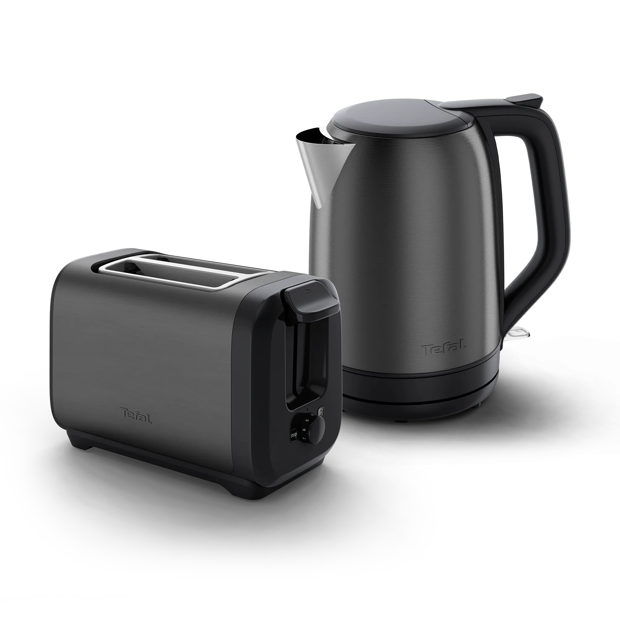 Tefal Subito Black Stainless Steel Toaster & Kettle Breakfast Set TT5SA8