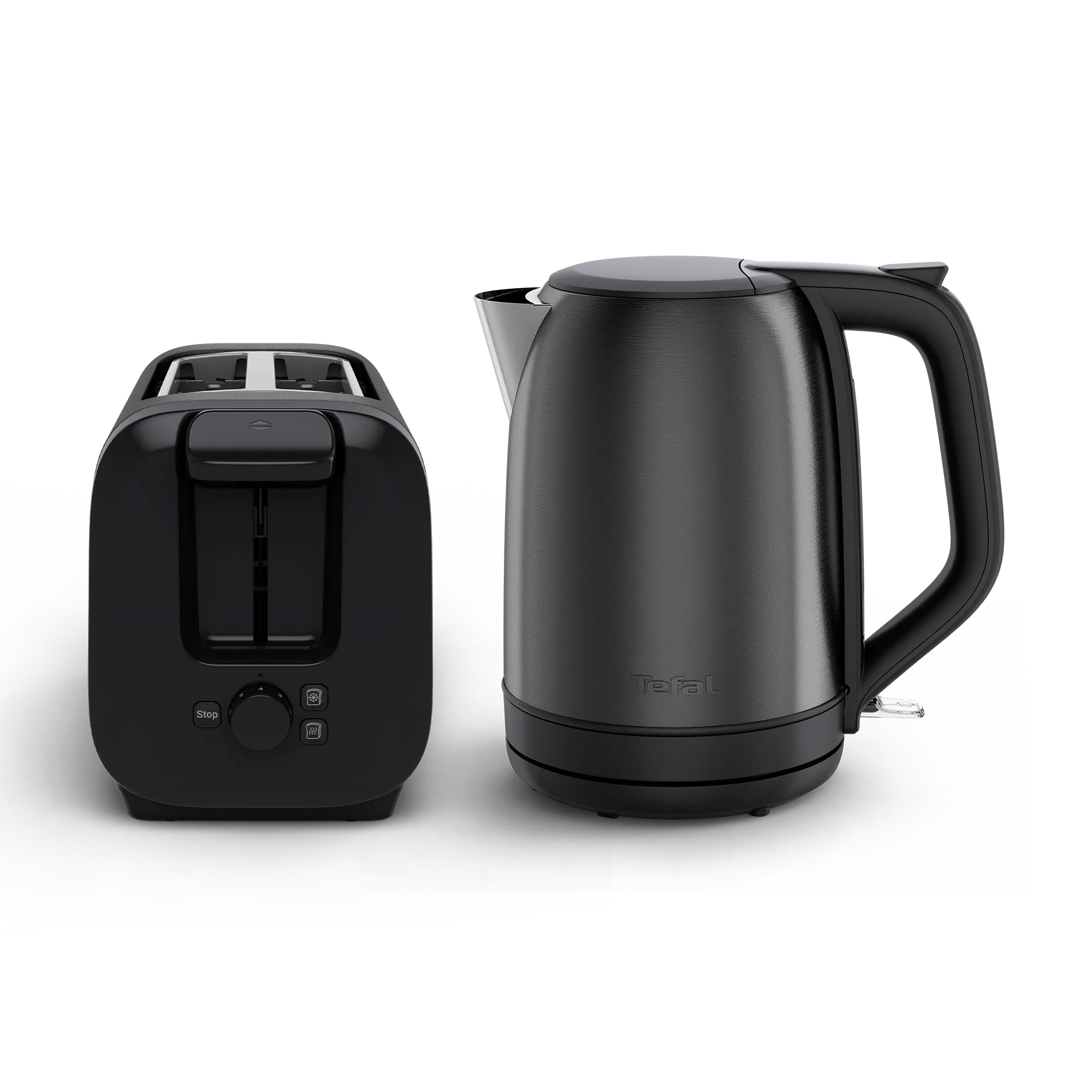 Tefal Subito Black Stainless Steel Toaster & Kettle Breakfast Set front view