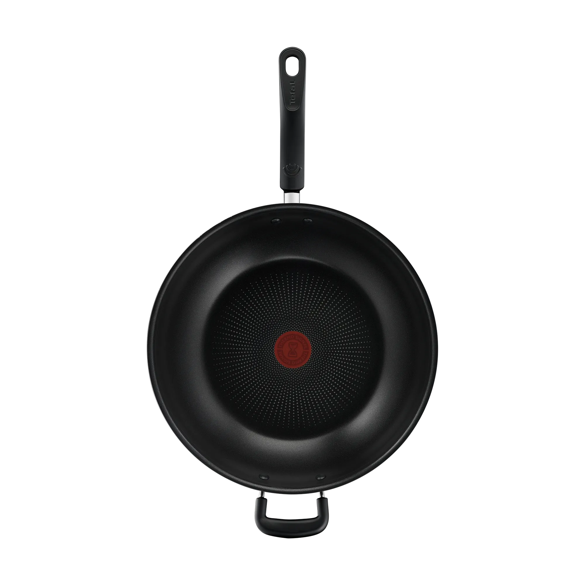Tefal Specialty Hard Anodised Non-Stick Wok 32cm + Lid top view interior non-stick coating with thermo-signal