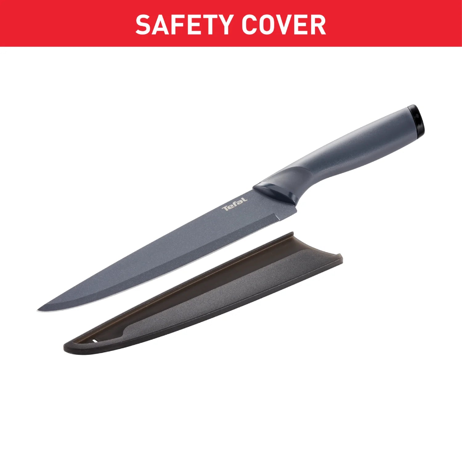 Tefal Fresh Kitchen Non-Stick Stainless Steel Slicing Knife 20cm K1221205 with Safty Cover