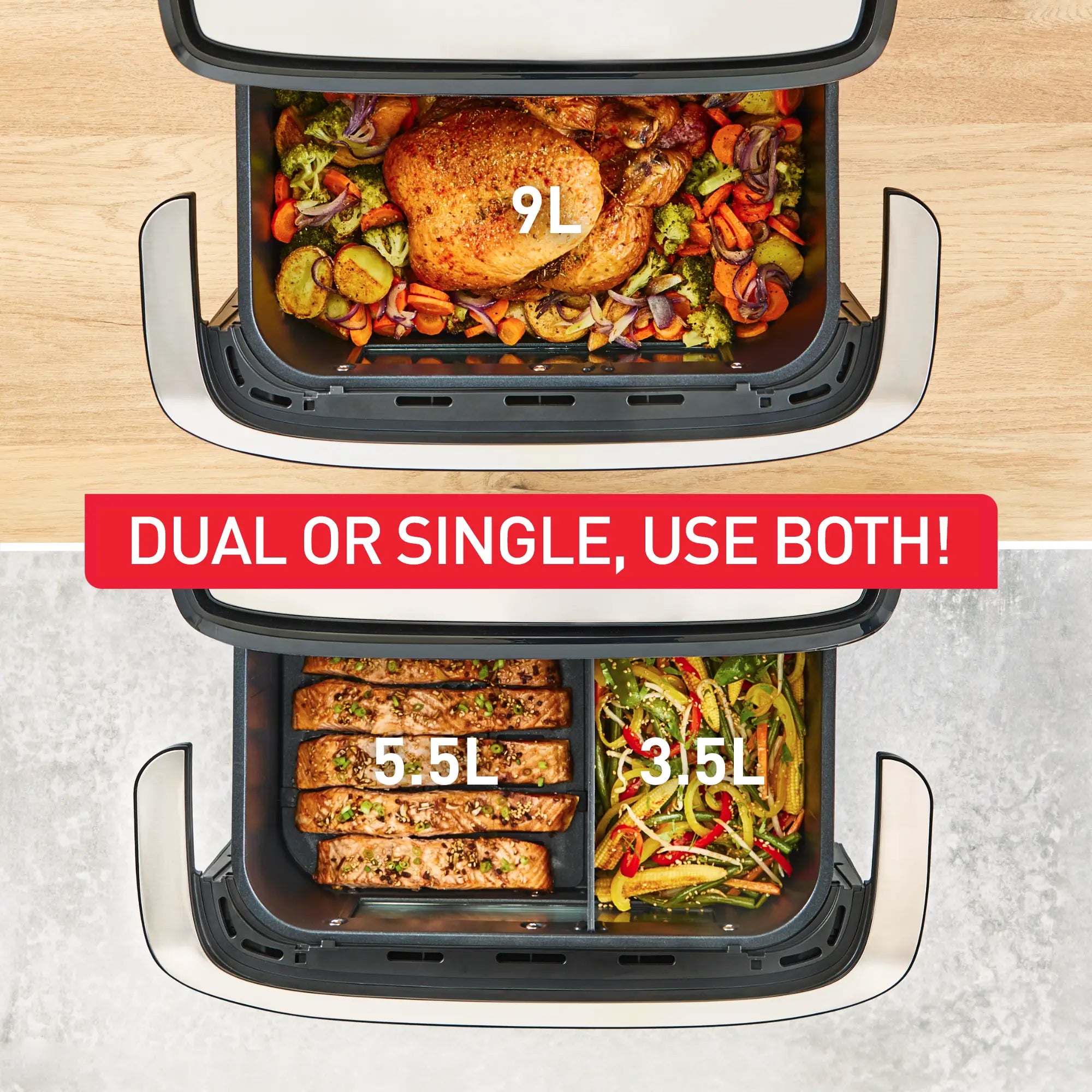 Tefal Dual Easy Fry Flex Black Air Fryer EY9228 dual or single zone