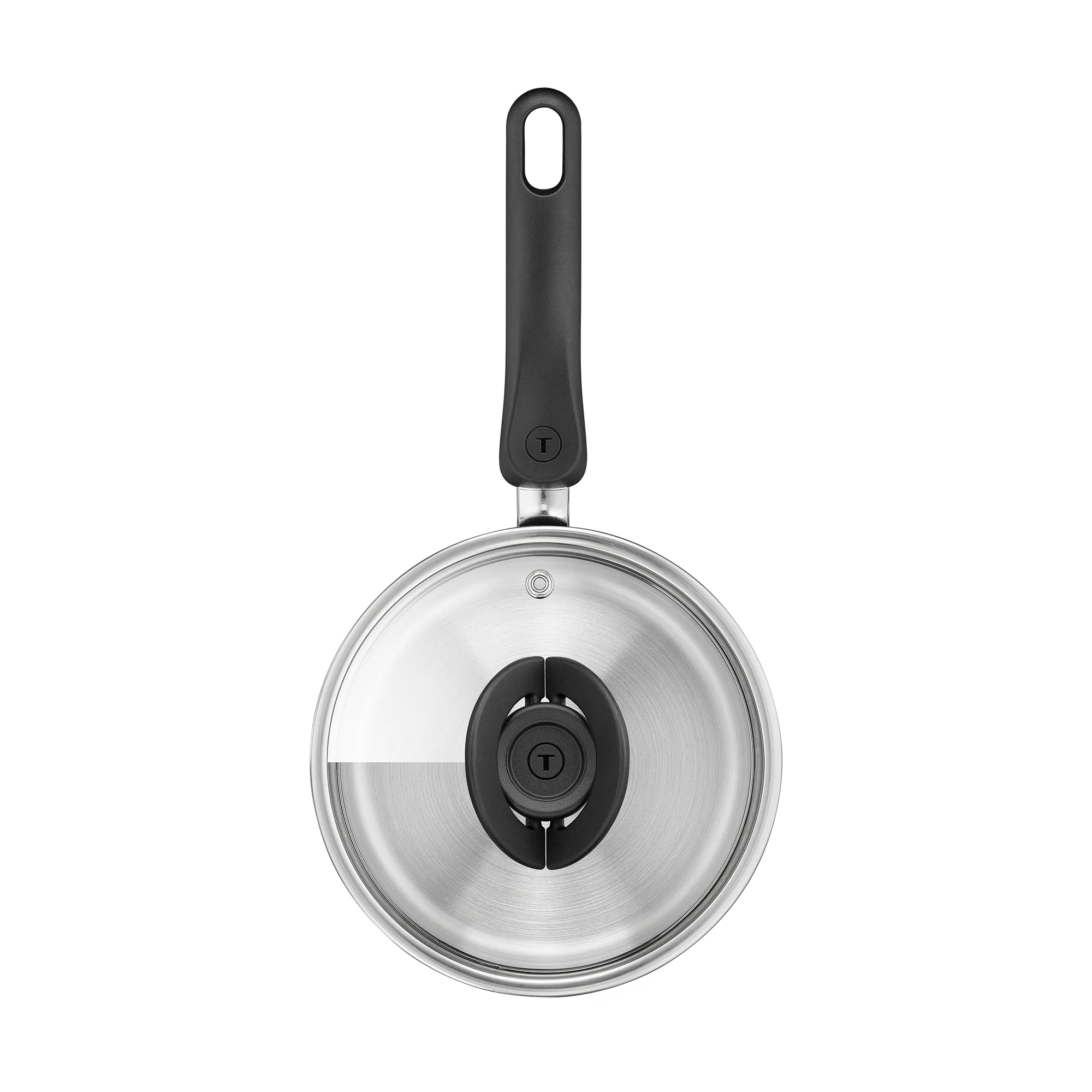 Tefal Space+ Everyday Chef Induction Stainless Steel Saucepan 16cm top view with lid