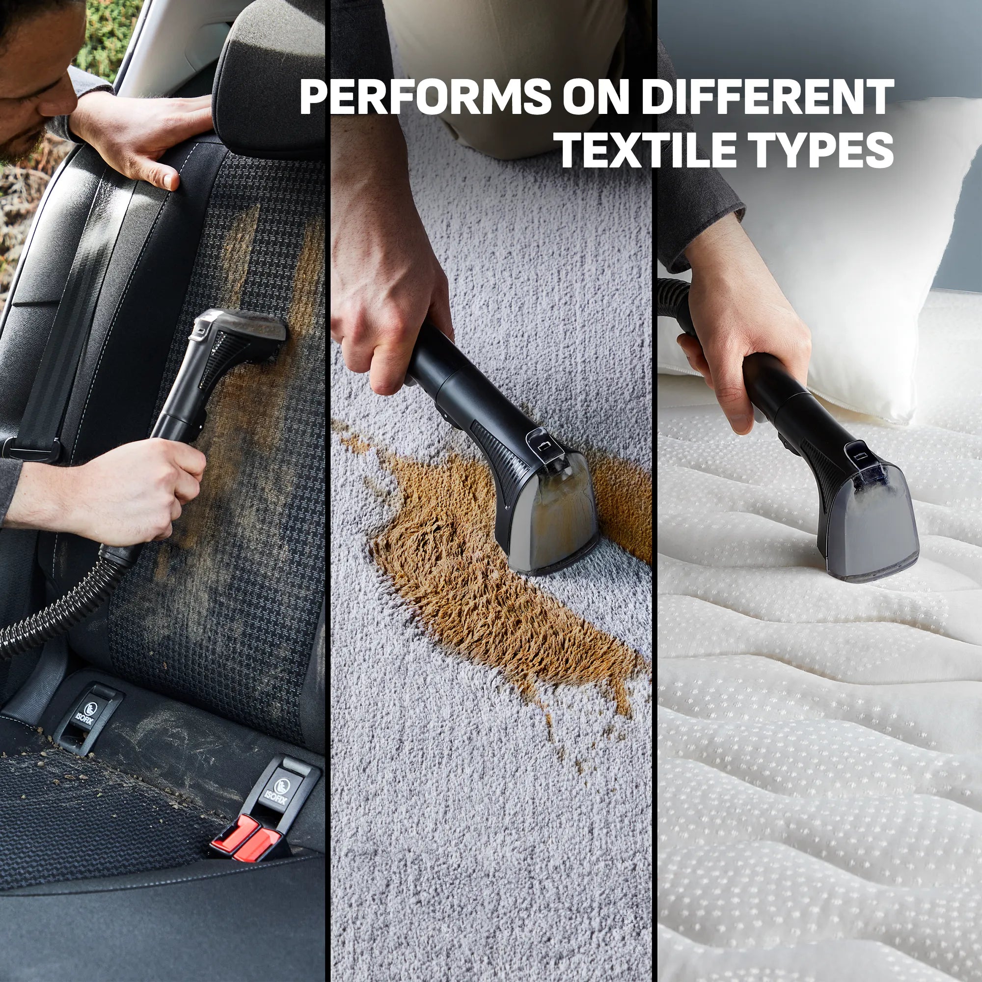 Tefal Clean It Portable Carpet & Upholstery Spot Cleaner IZ5010 performs on different textile types