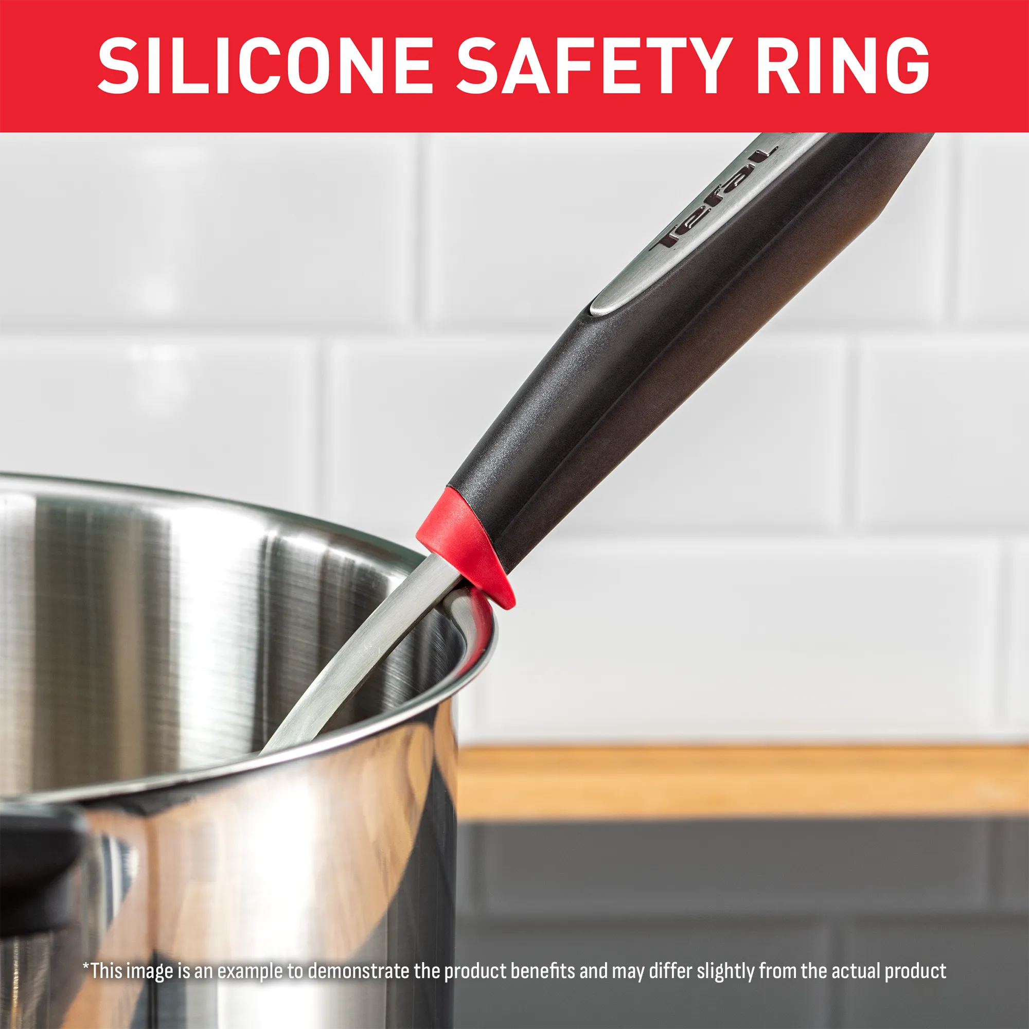 Tefal Ingenio Stainless Steel Slotted Turner K1180314 with Silicone Safety Ring
