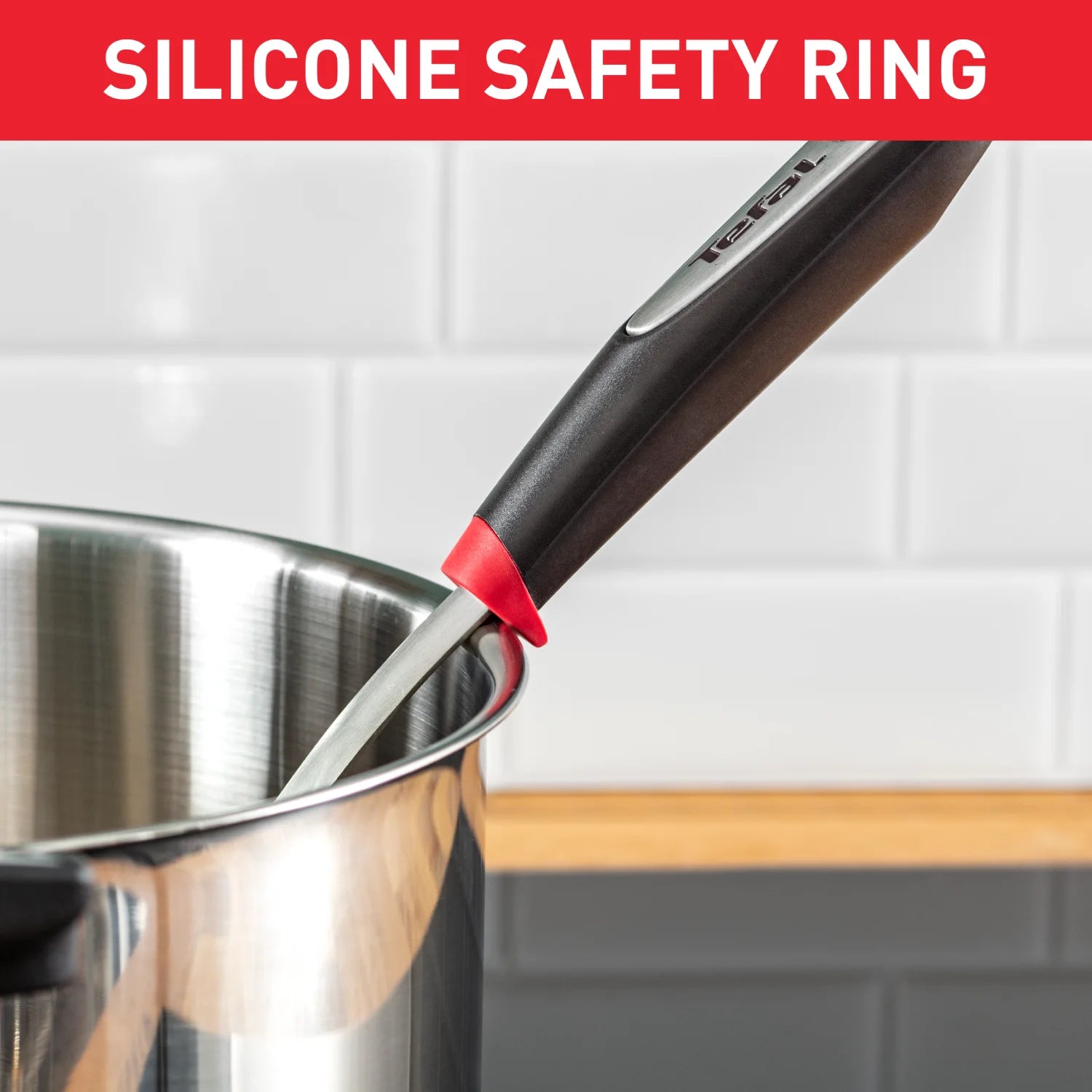 Tefal Ingenio Stainless Steel Wok Turner K1181314 with Silicone Safety Ring