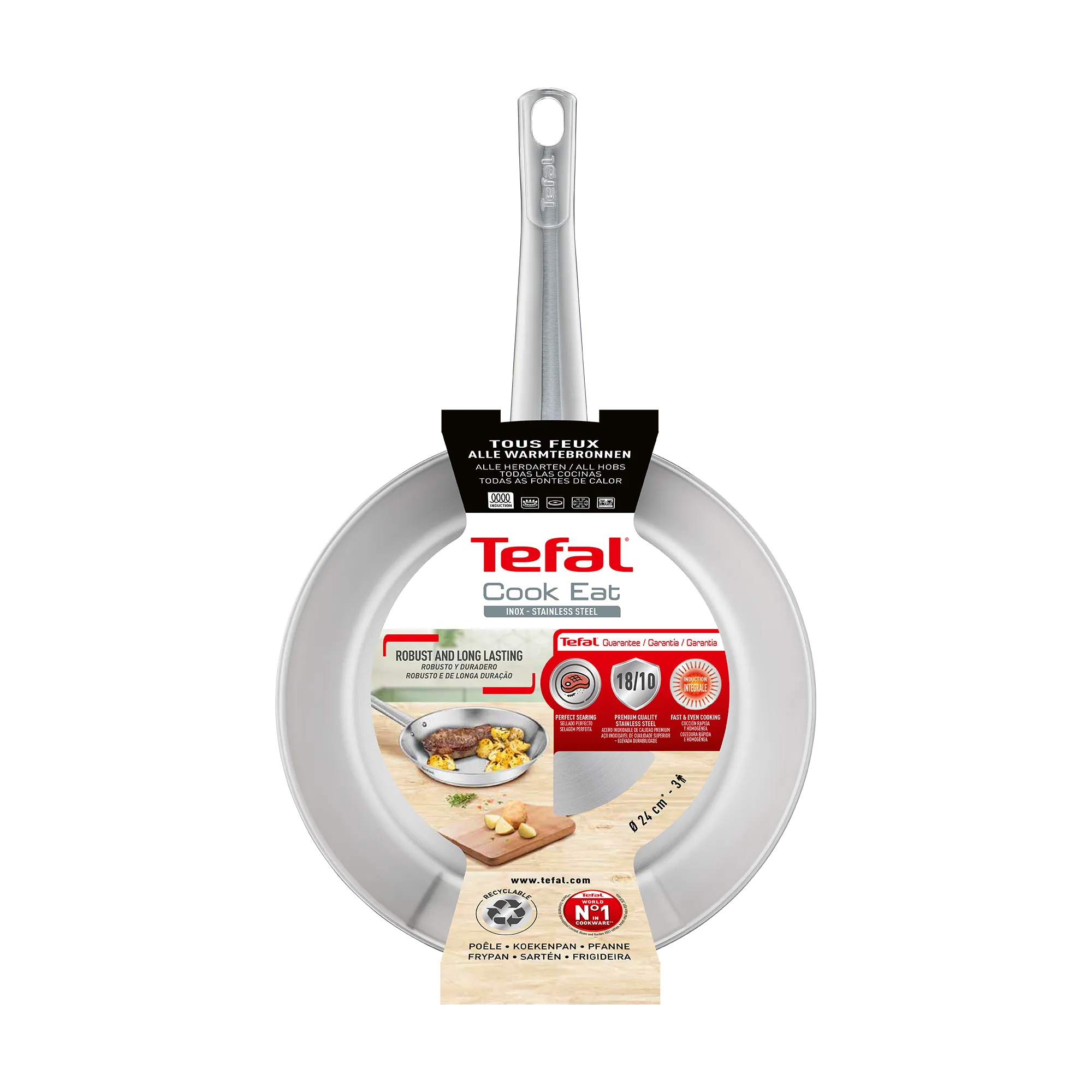 Tefal Cook Eat Induction Uncoated Stainless Steel Frypan 24cm Packaging