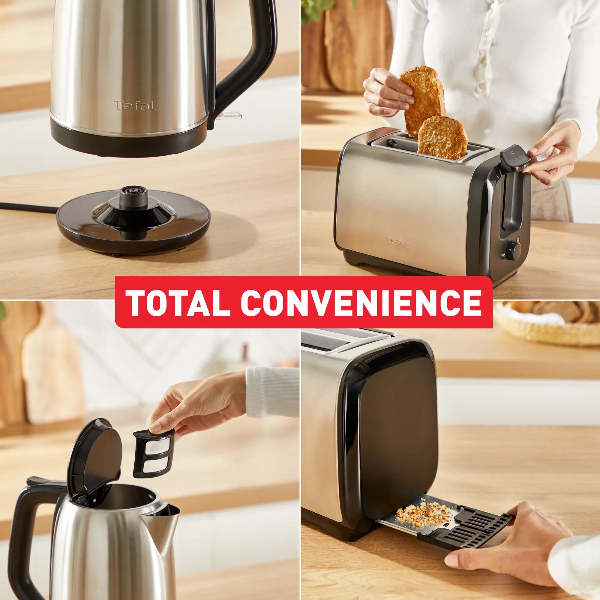 Tefal Subito Stainless Steel Toaster & Kettle Breakfast Set TT5SAD with convenient features