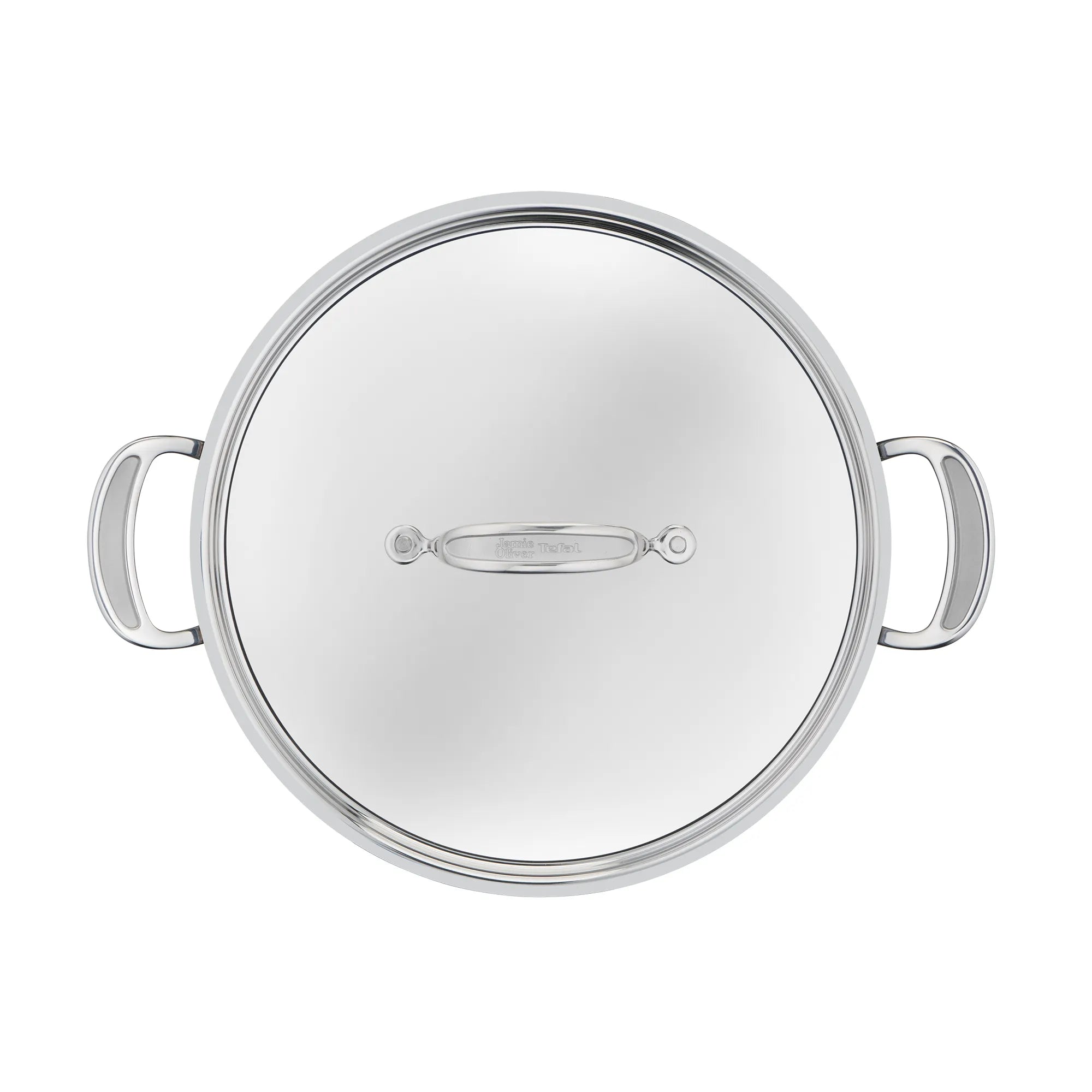 Jamie Oliver by Tefal Cooks Classic Stainless Steel Non-stick Induction Shallowpan 30cm top view with closed lid