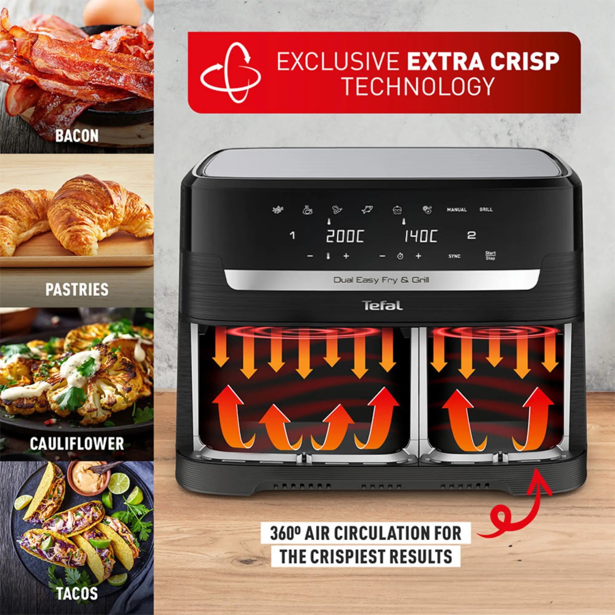 Tefal Dual Easy Fry & Grill 11L Air Fryer EY9458 with extra crisp technology