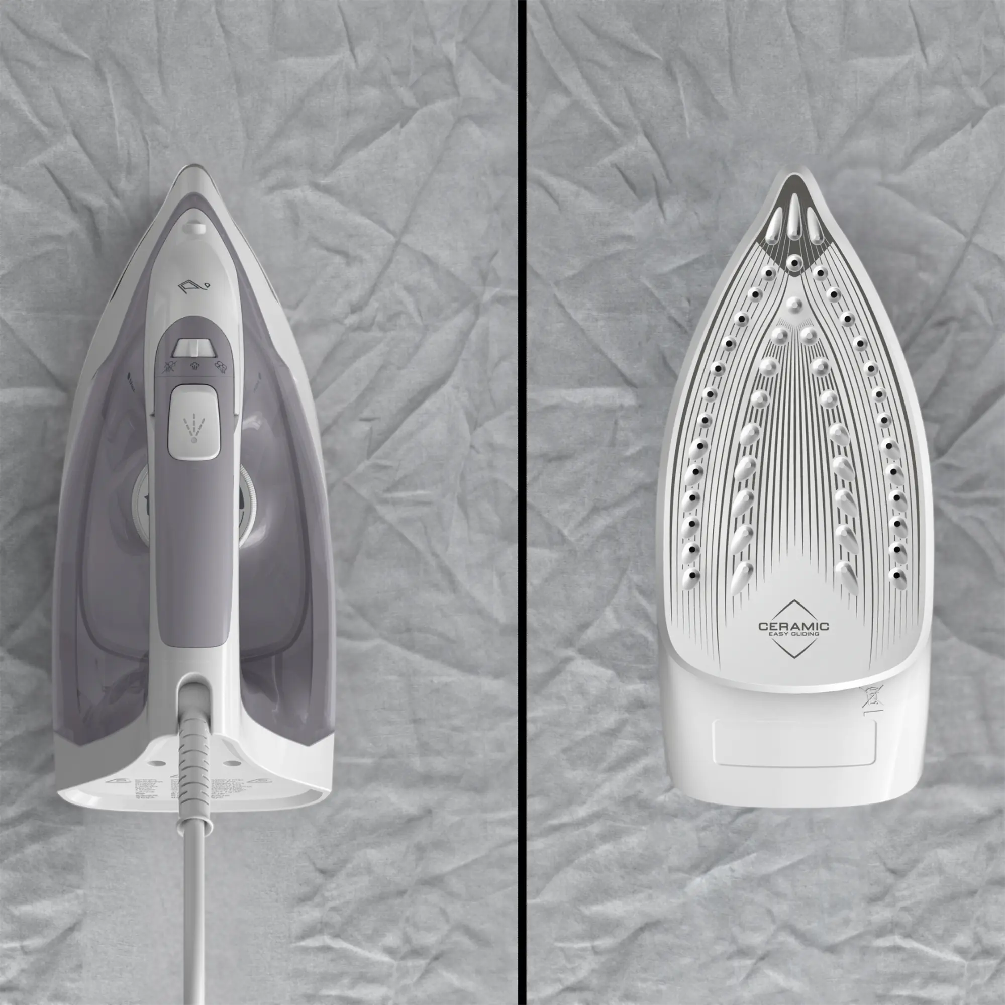 Tefal Virtuo 30 Steam Iron FV2C43 top view and soleplate