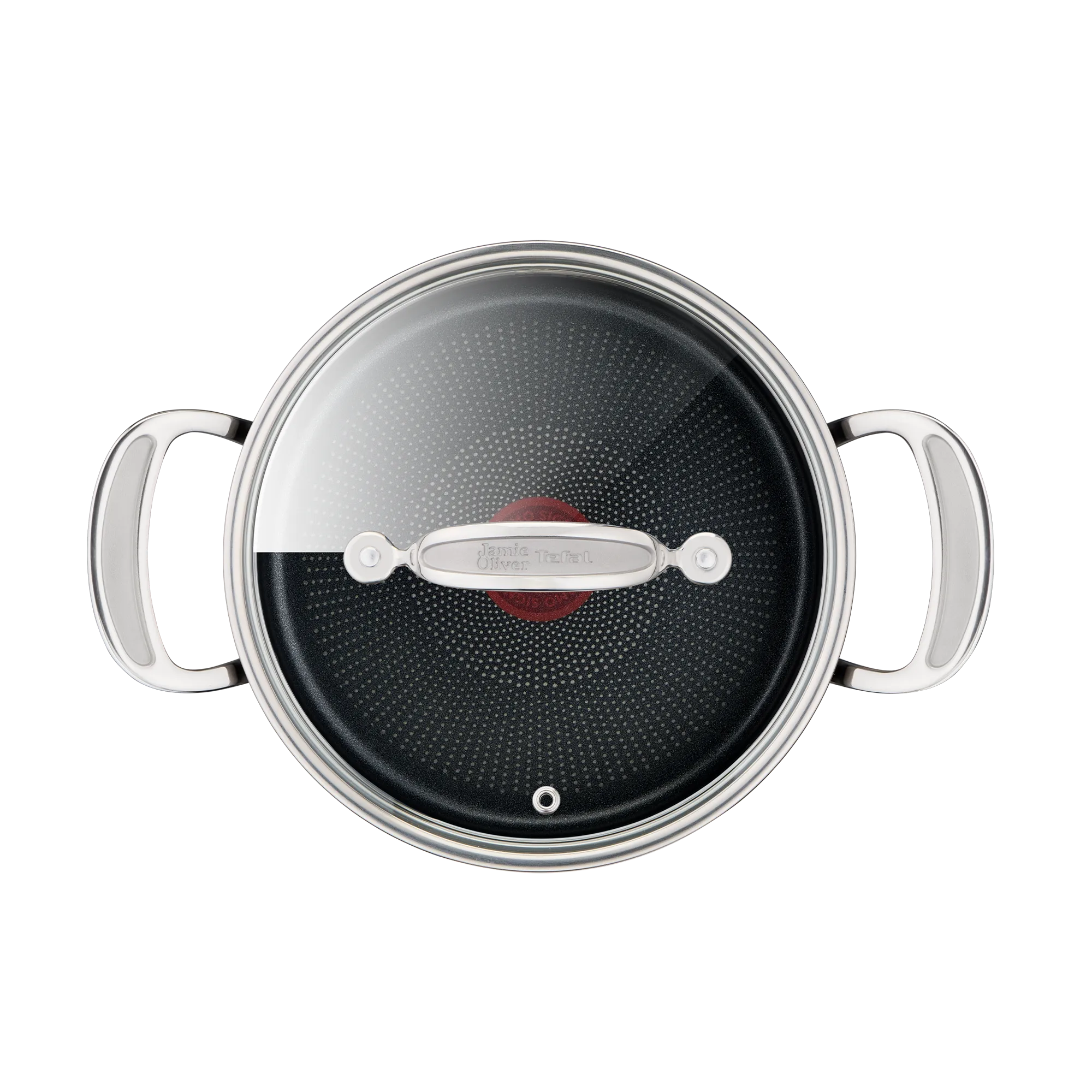Jamie Oliver by Tefal Cooks Classic Non-Stick Induction Hard Anodised Stewpot + Lid 24cm/5L top view with lid
