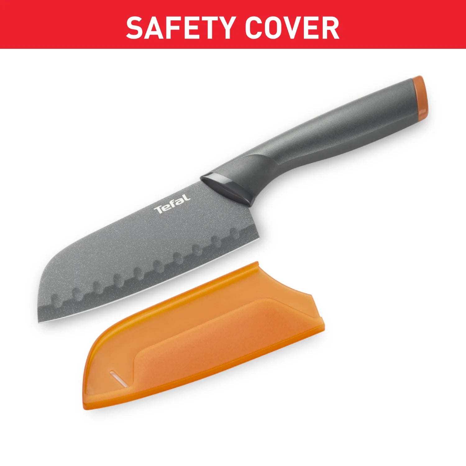 Tefal Fresh Kitchen Non-Stick Stainless Steel Set of 3 Kitchen Knives K122S324 safety cover