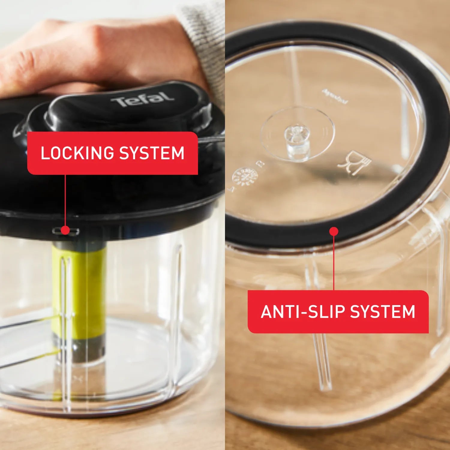 Tefal 5 Second Chopper 900ml Maxi Kit K1321044 with locking and anti-slip system
