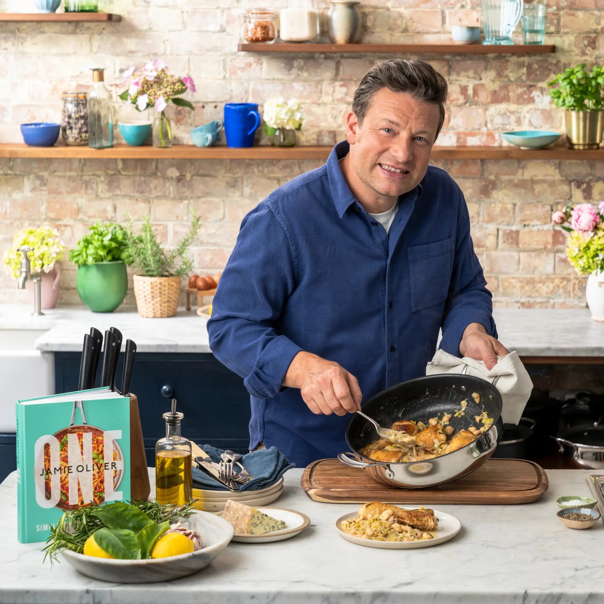 Jamie Oliver cooking in Jamie Oliver by Tefal Cooks Classic Stainless Steel Non-stick Induction Shallowpan 30cm