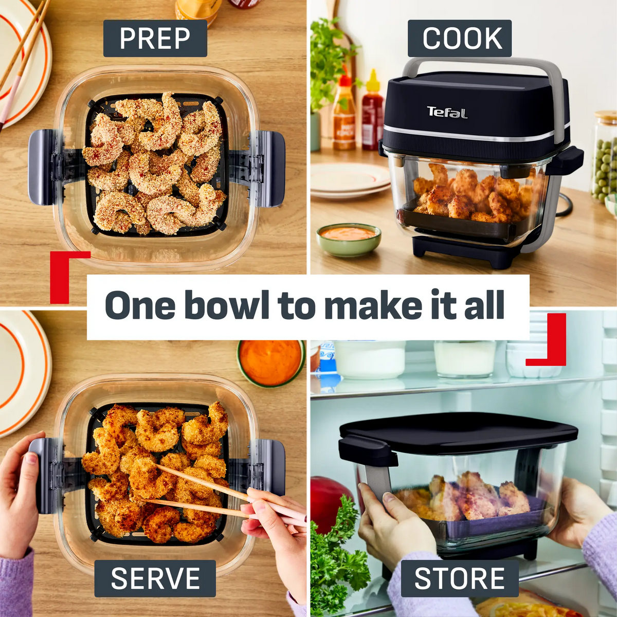 Crisp & Go Portable Glass Air Fryer Black FB7018 - prep, cook, serve and store in one bowl