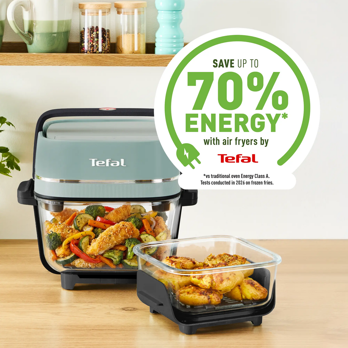 Tefal Crisp & Go Portable Glass Air Fryer Eucalyptus FB7014