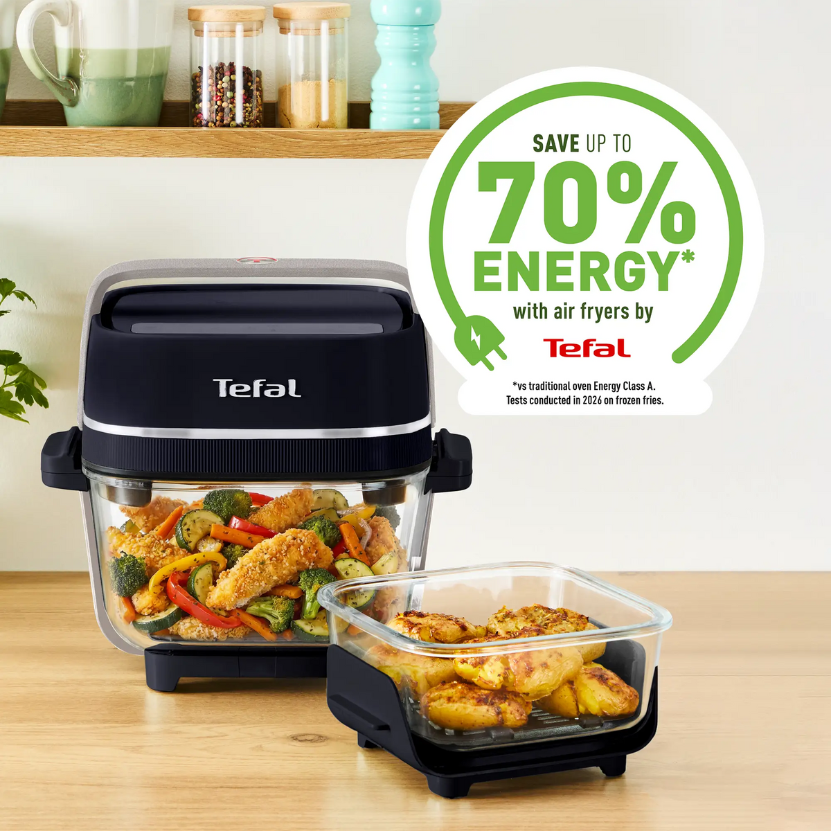 Crisp & Go Portable Glass Air Fryer Black FB7018 with up to 70% energy saving