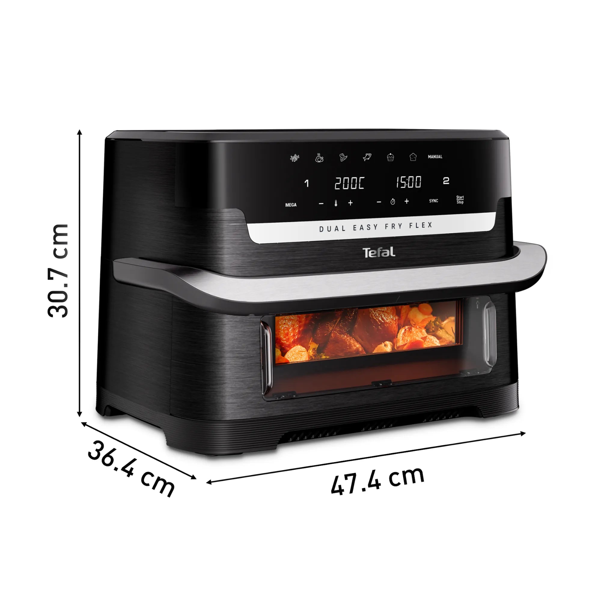 Tefal Dual Easy Fry Flex Black Air Fryer EY9228 Dimensions