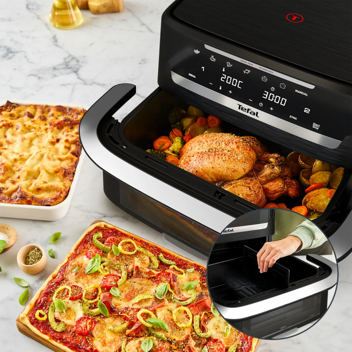 Tefal Ever Fry Infra Heat Flex 9L Detachable Front Air Fryer EY9278 with two drwer zones