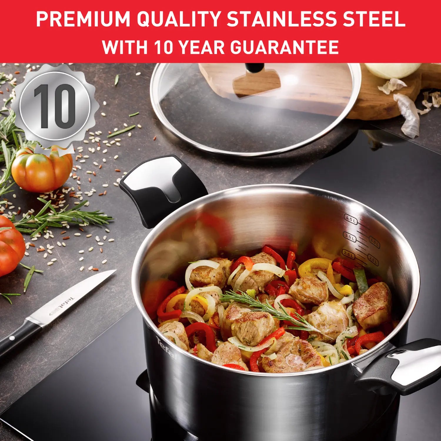 Tefal Emotion Induction Stainless Steel Stockpot 9L premium quality with 10 year guarantee