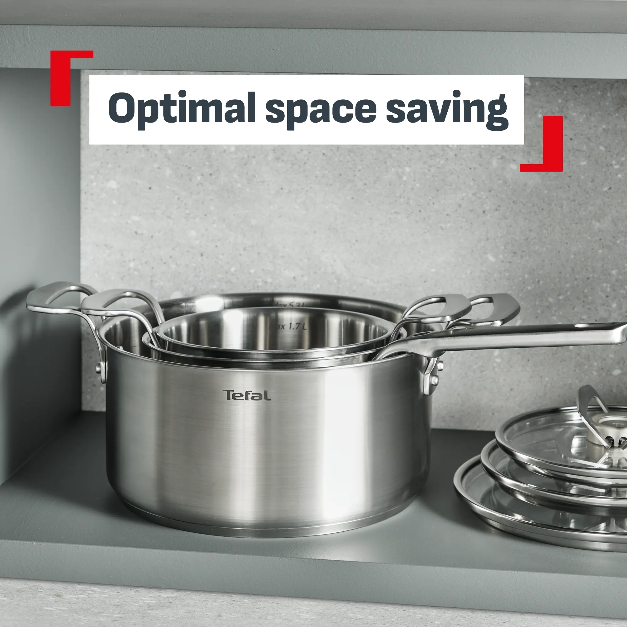Tefal Space+ Extreme Induction Stainless Steel Saucepan 18cm + Lid