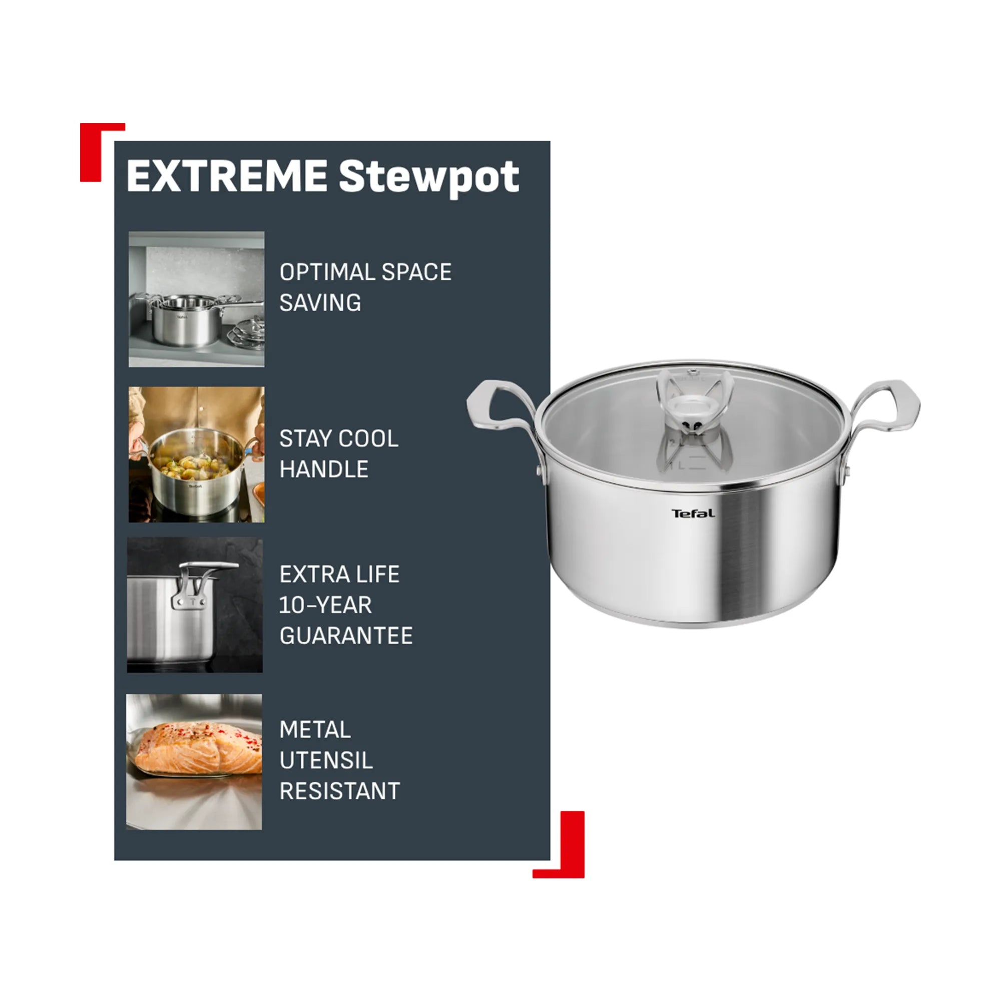 Tefal Space+ Extreme Induction Stainless Steel Stewpot 20cm + Lid