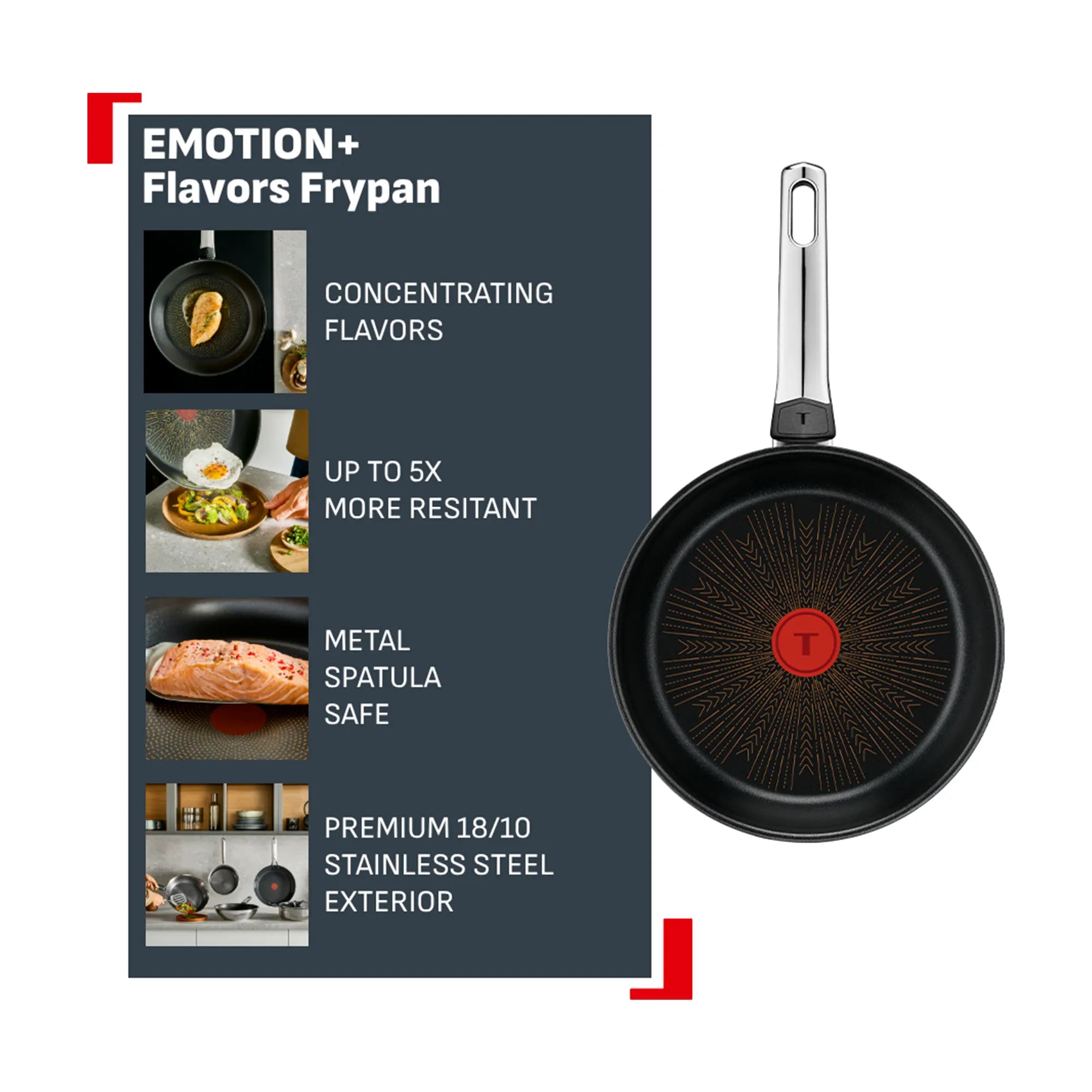 Tefal Emotion+ Flavors Induction Stainless Steel Oil Concentrating Non-Stick Frypan 24cm