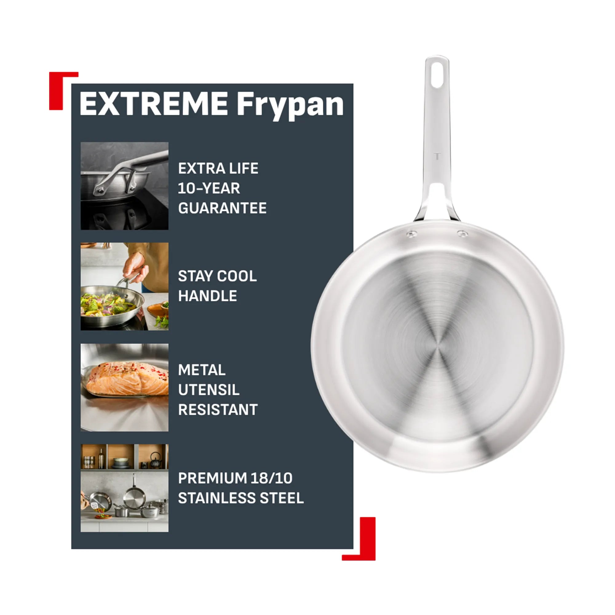Tefal Extreme Induction Stainless Steel Uncoated Frypan 24cm