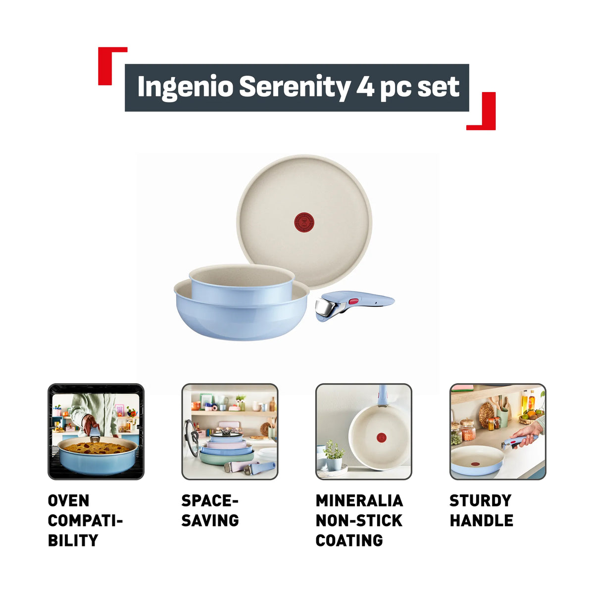 Tefal Ingenio Serenity Induction Non-Stick Calm Blue 4pc Set Features