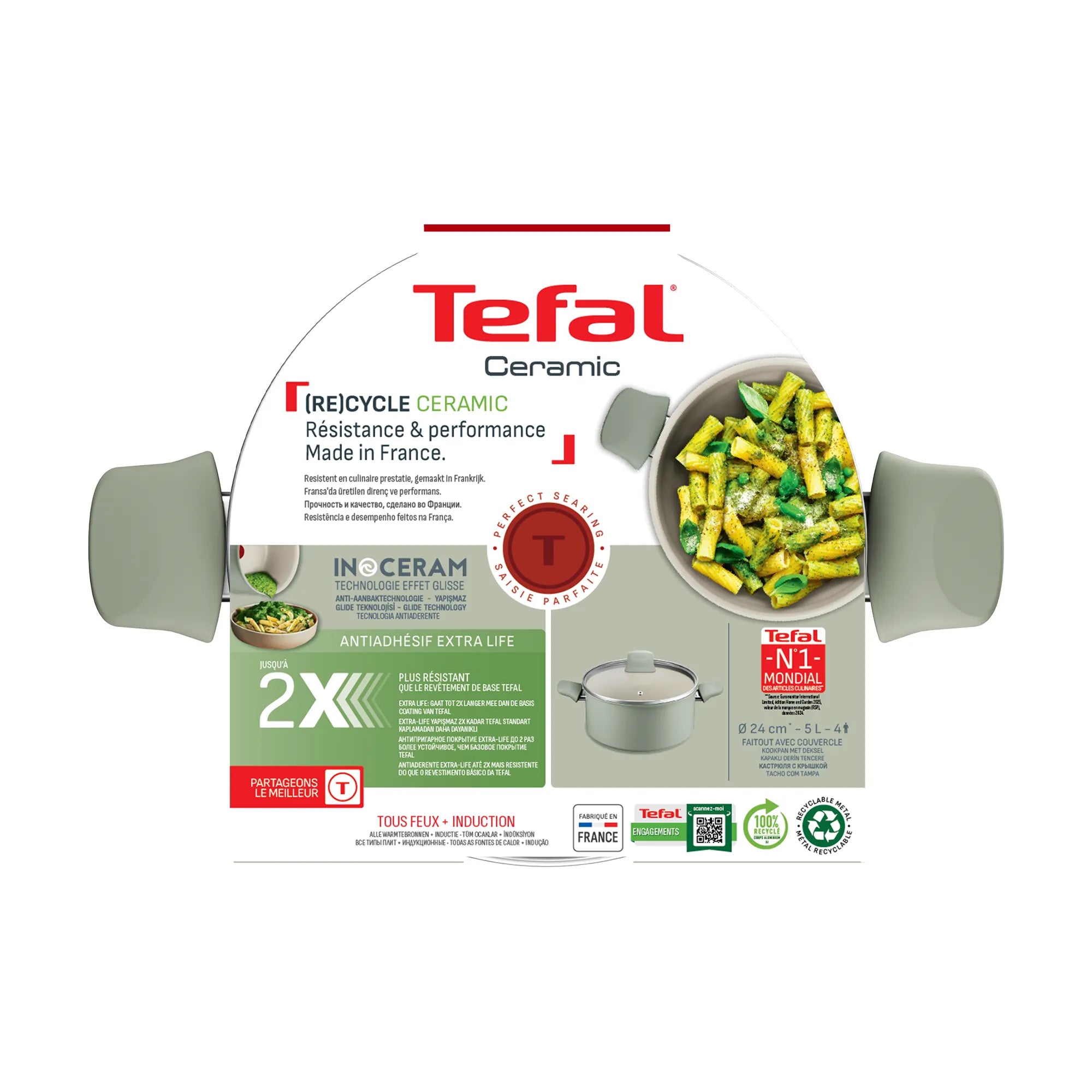 Tefal (Re)cycle Induction Ceramic Green Lichen Non-Stick Stewpot 24cm + Lid