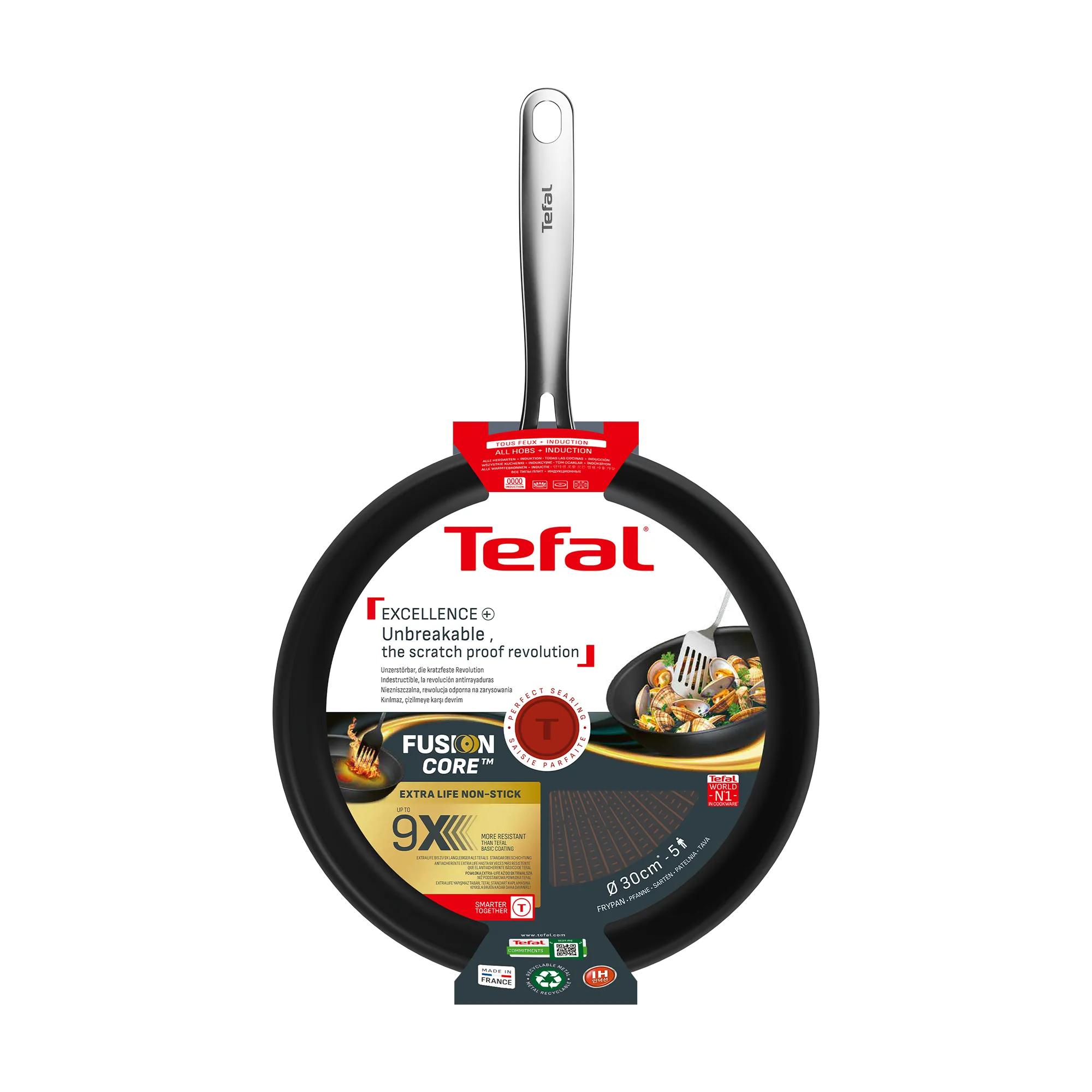 Tefal Excellence+ Induction FusionCore Non-Stick Frypan 30cm Packaging