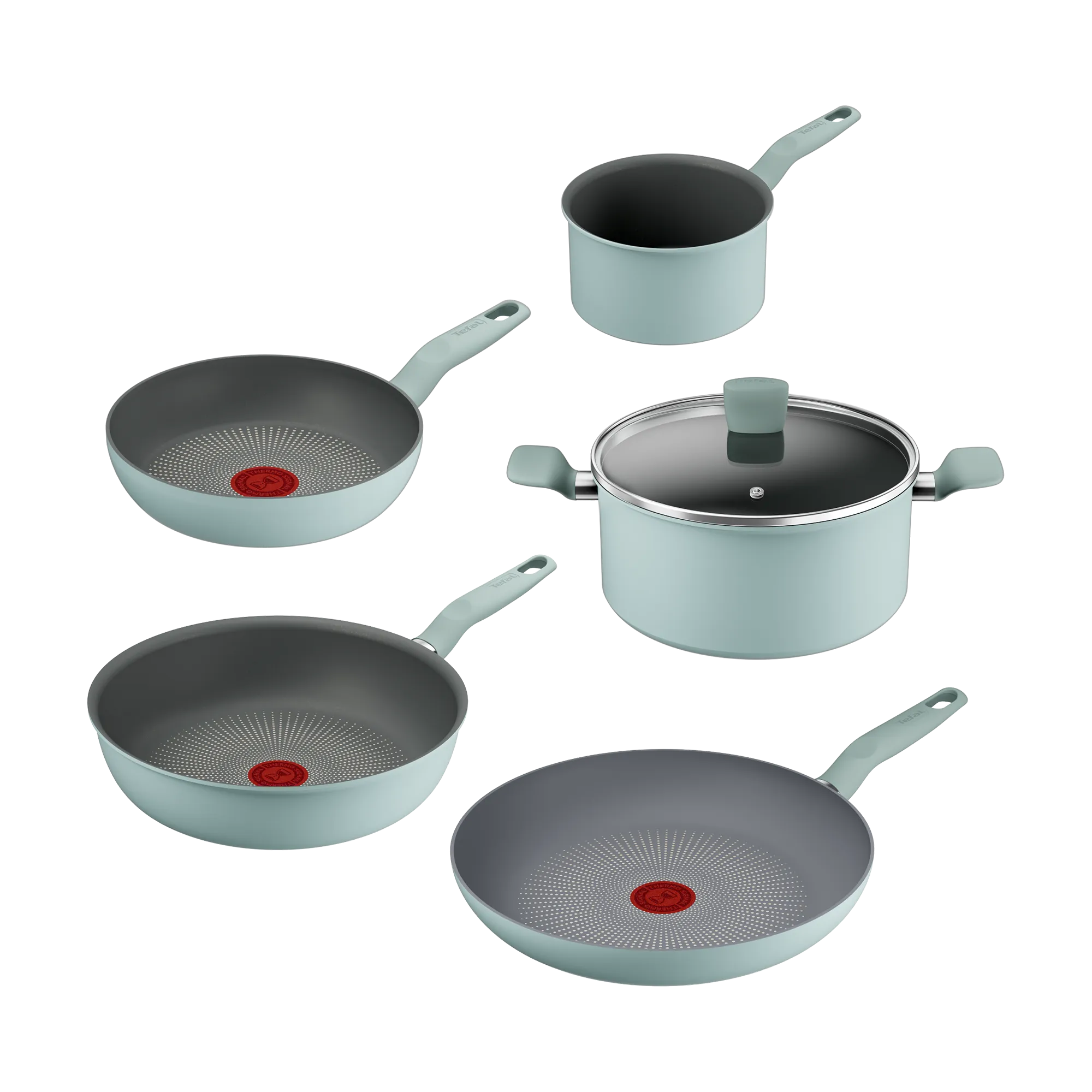 Tefal Halo Induction Non-Stick Eucalyptus 5pc Cookware Set