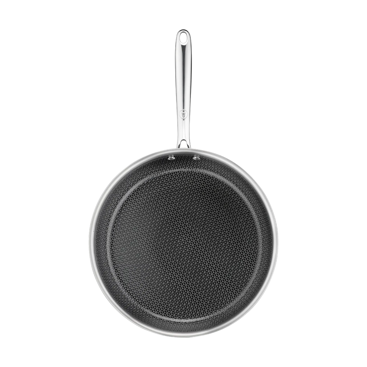 Tefal Master Induction Stainless Steel Ceramic Hybrid Mesh Frypan 28cm top view showing interior mesh coating