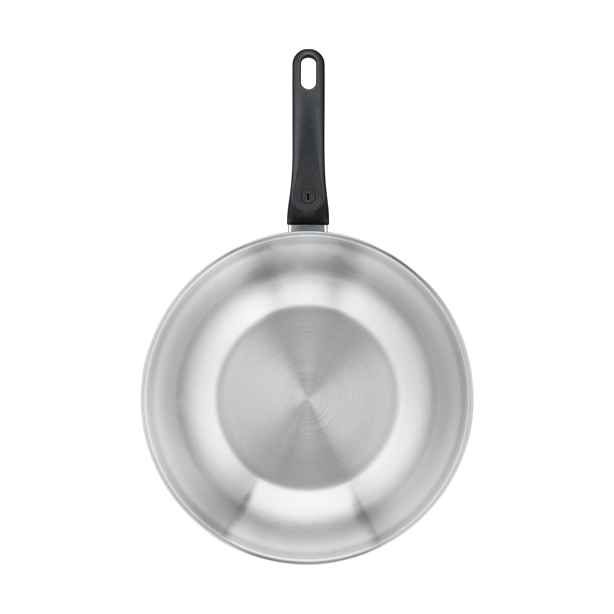 Tefal Everyday Chef Induction Uncoated Stainless Steel Wok 28cm top view interior uncoated surface