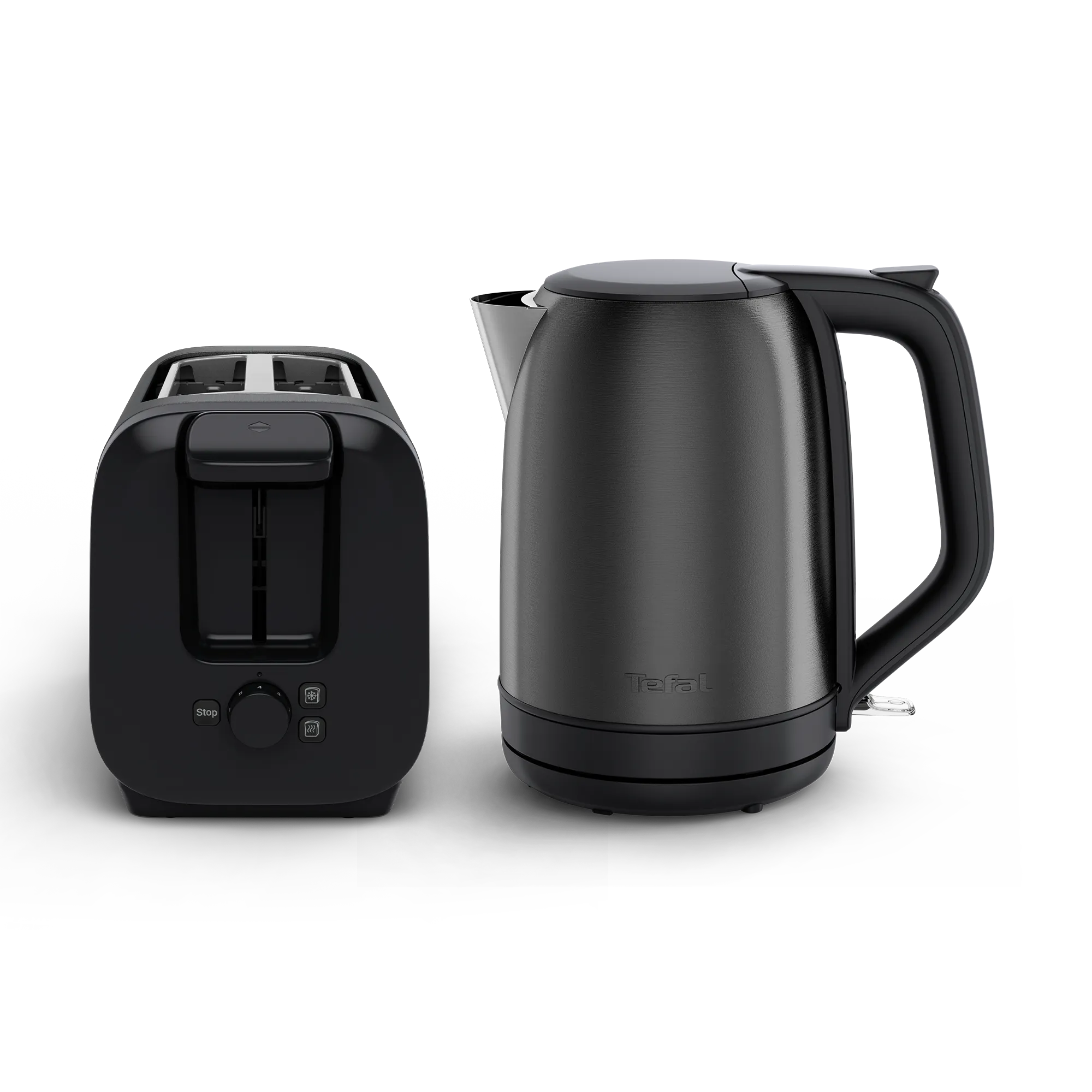Tefal Subito Black Stainless Steel Toaster & Kettle Breakfast Set front view