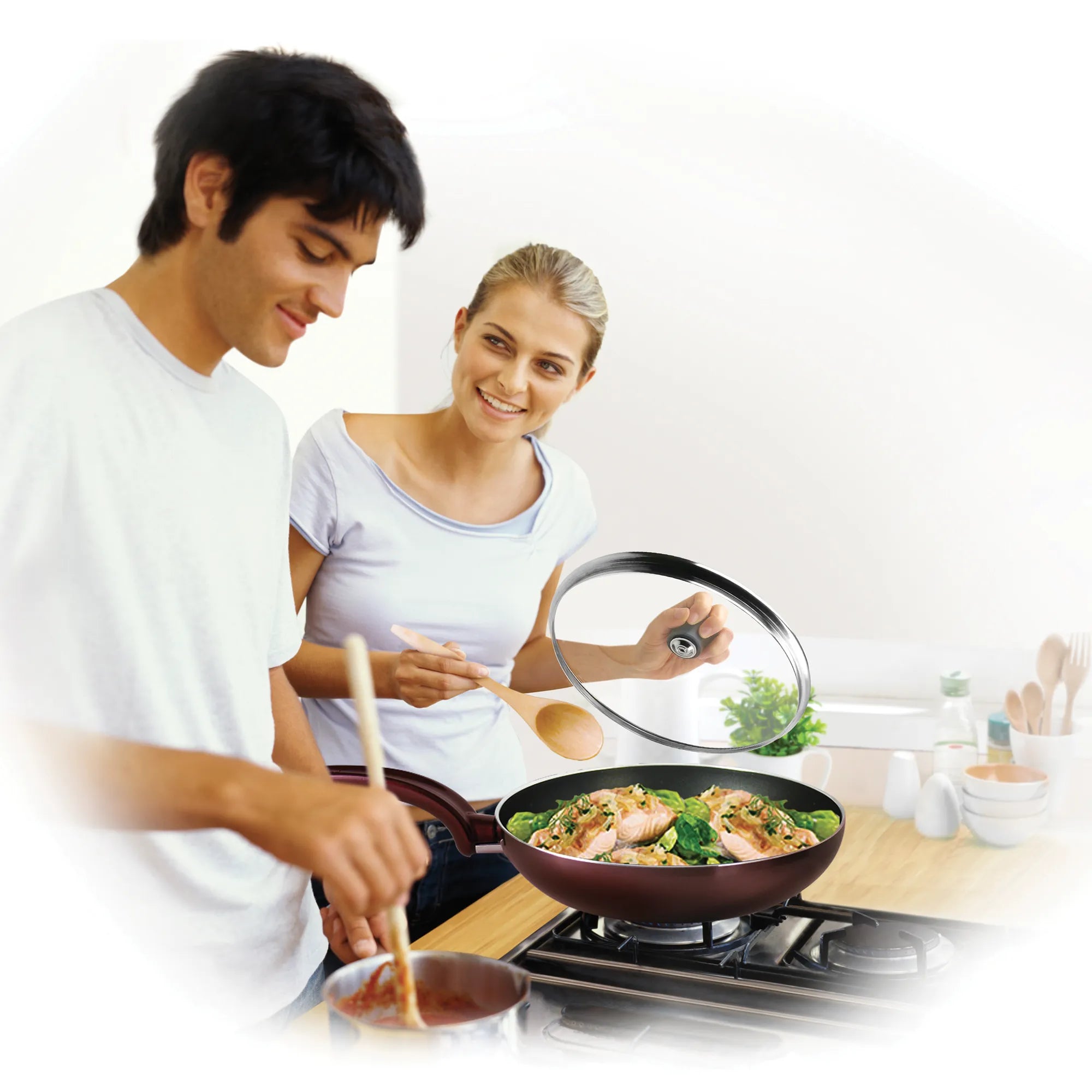 Tefal Glass Lid in use on frypan