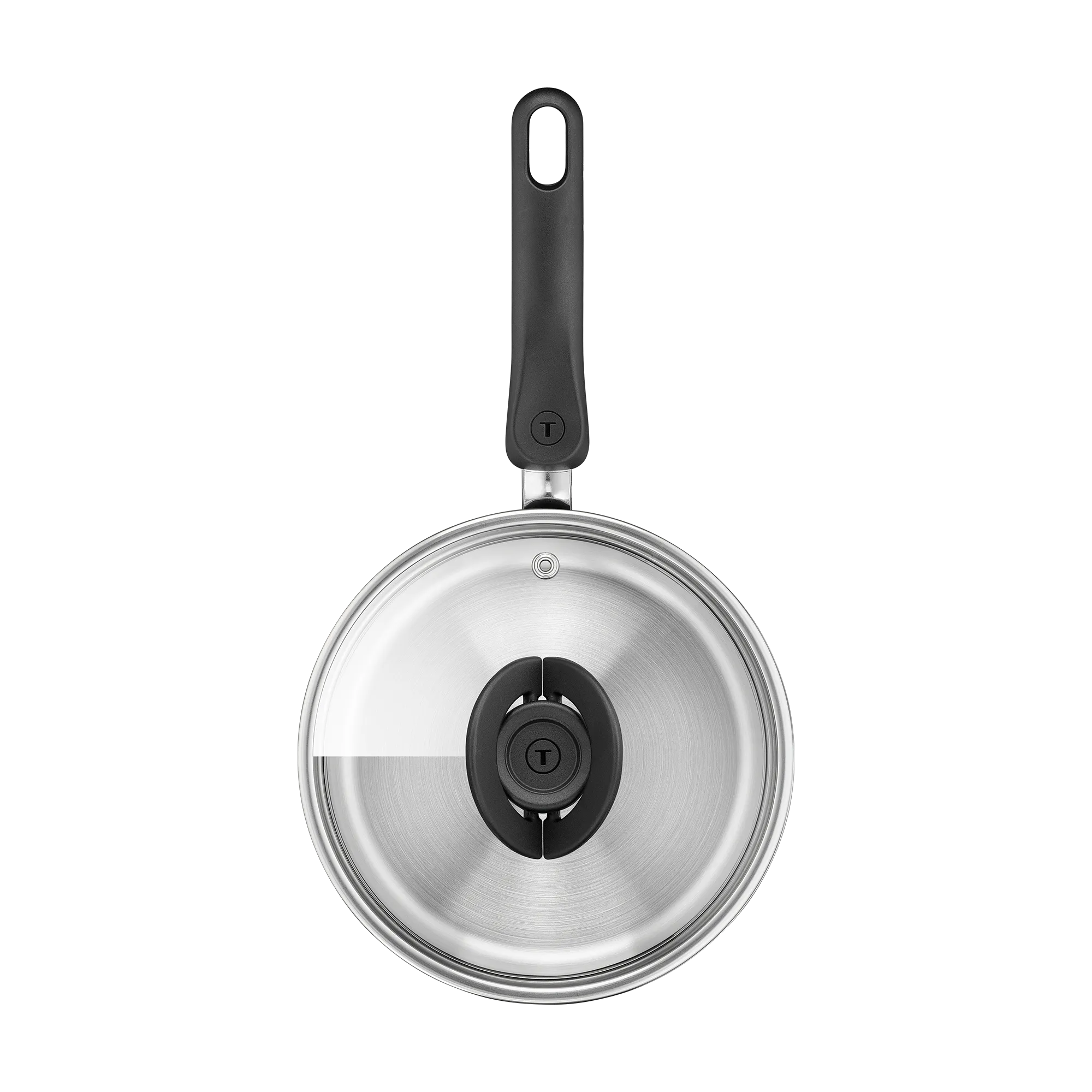 Tefal Space+ Everyday Chef Induction Stainless Steel Saucepan 18cm + Lid top view with lid