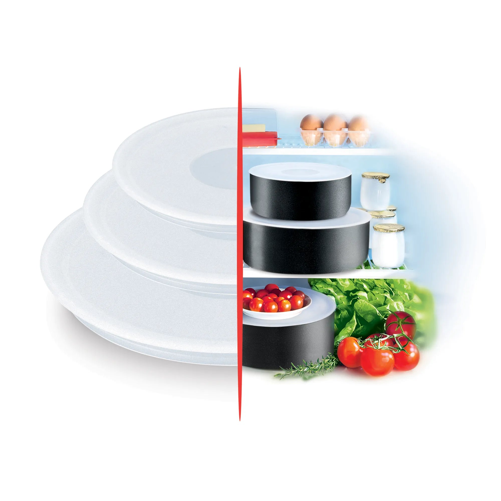 Tefal Ingenio Accessory - Set of 3 Plastic Lids - L9019222 store pots in fridge with lids