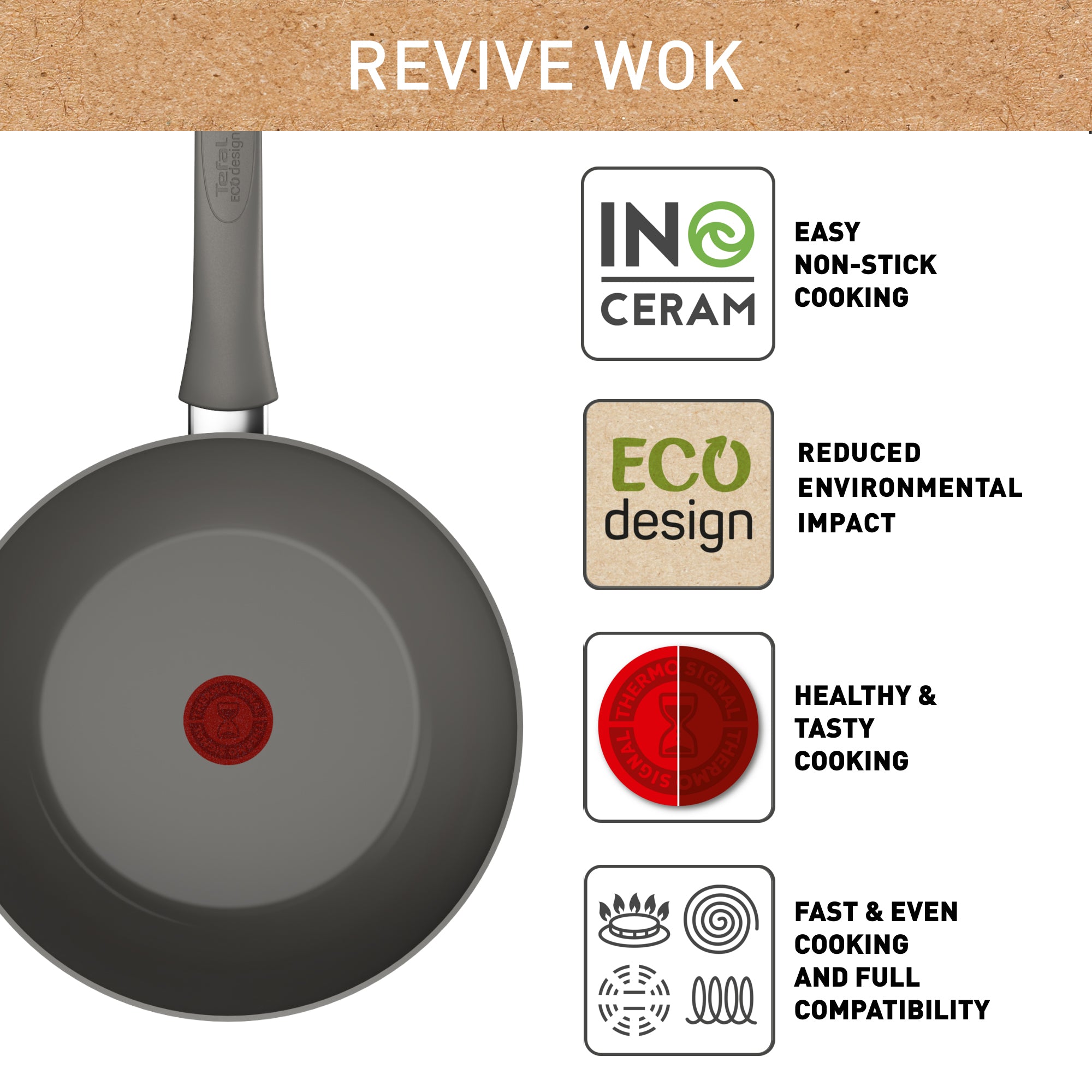 Tefal Revive Ceramic Induction Non-Stick Wok 28cm