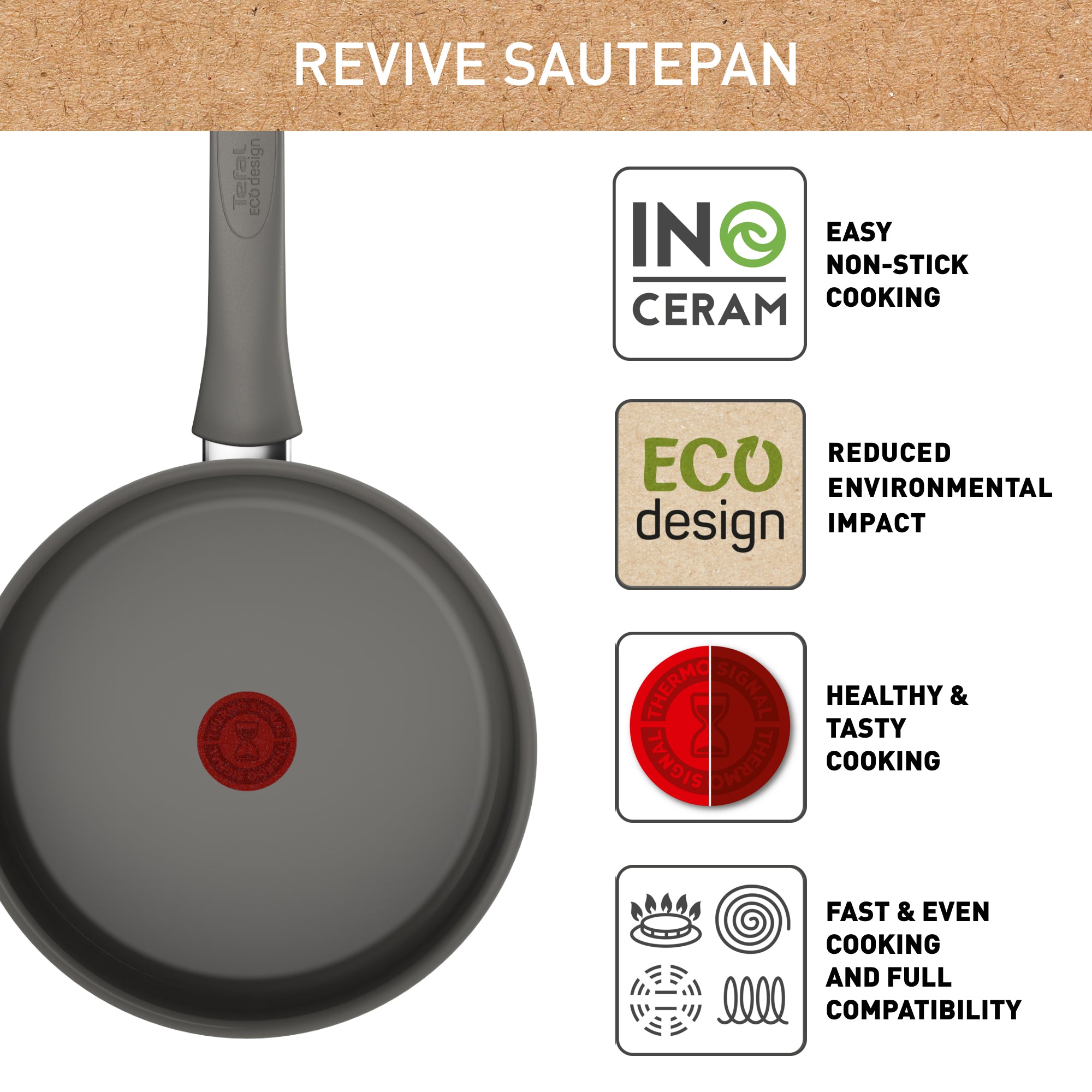 Tefal Revive Ceramic Induction Non-Stick Saute Pan + Lid 24cm