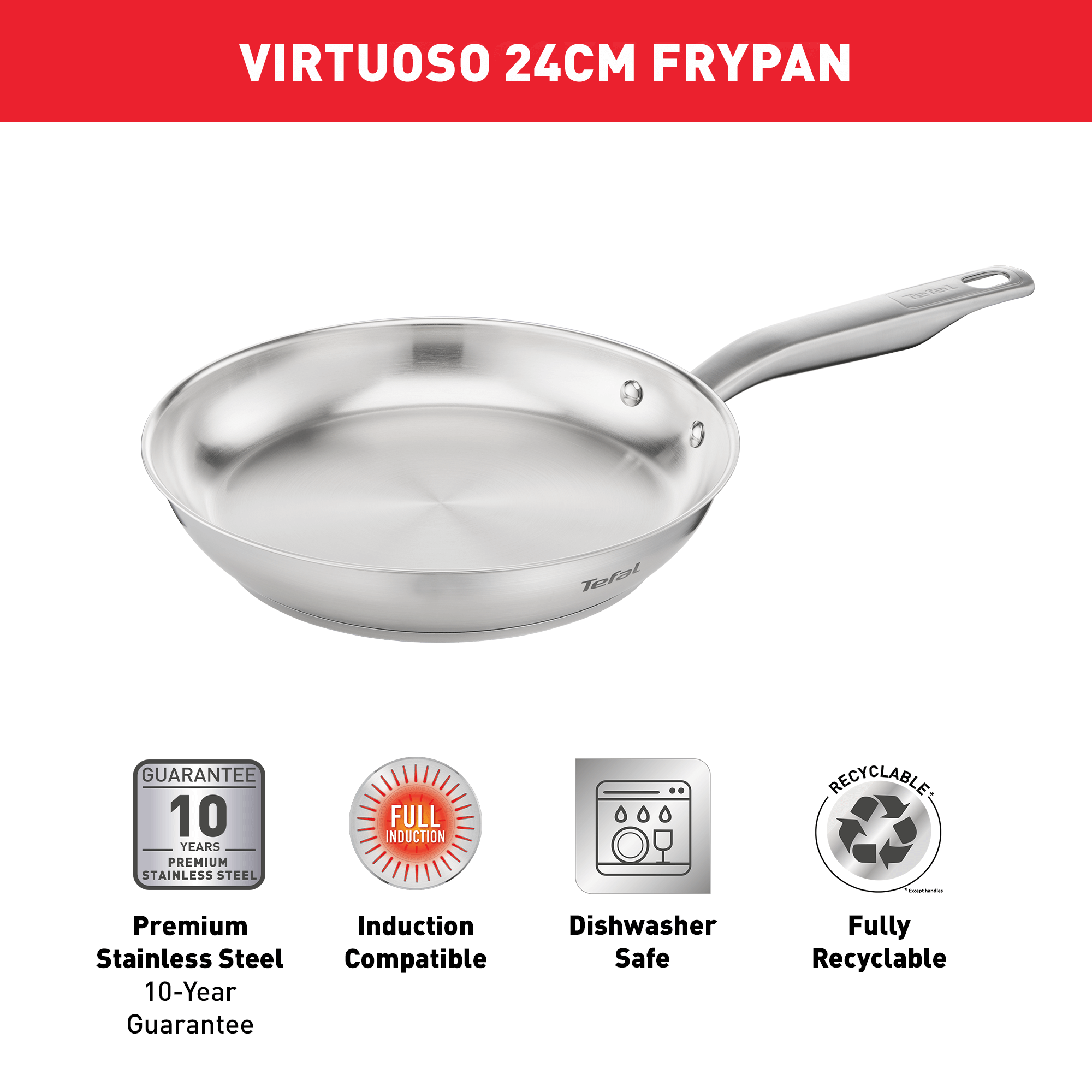 Tefal Virtuoso Induction Stainless Steel Uncoated Frypan 24cm