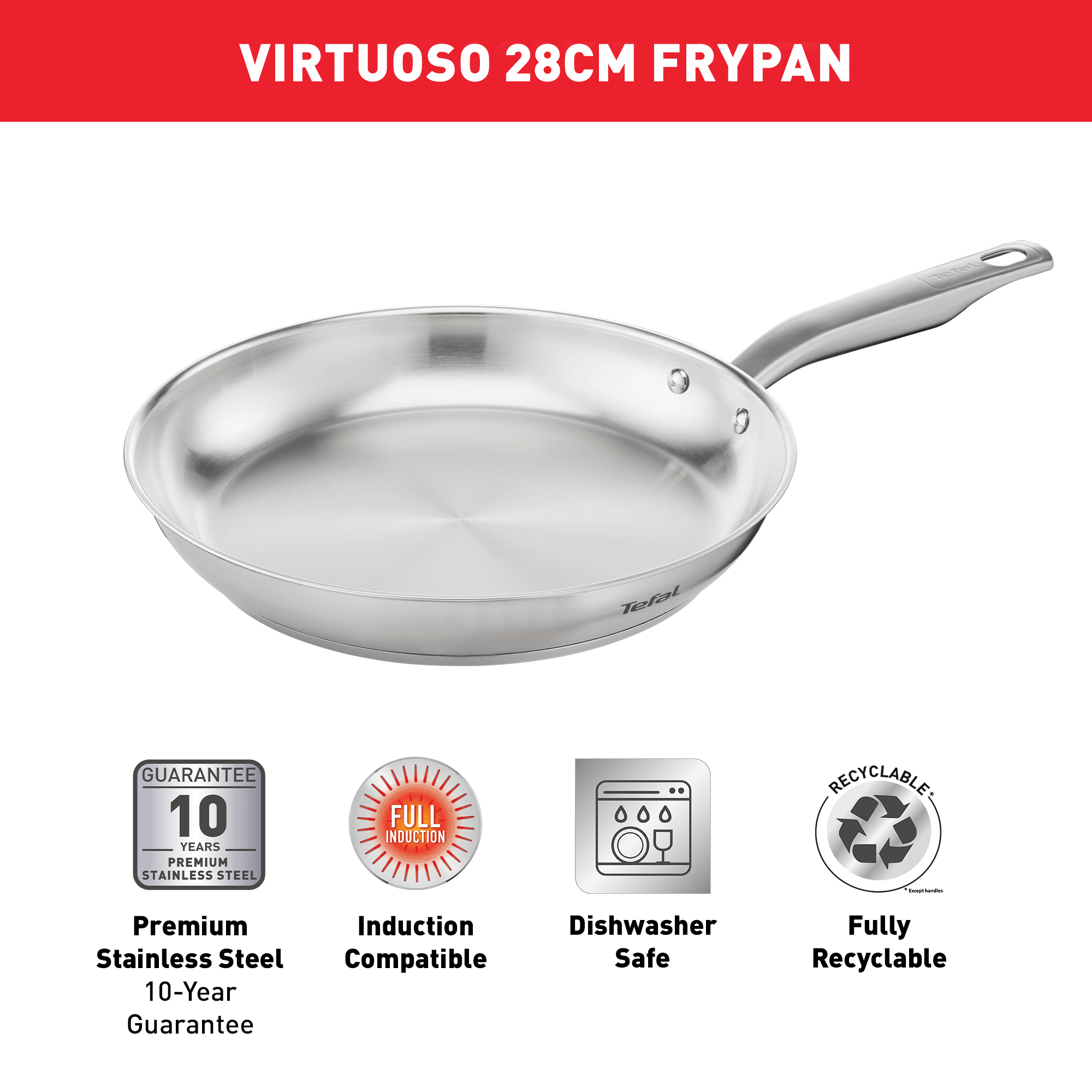 Tefal Virtuoso Induction Stainless Steel Uncoated Frypan 28cm