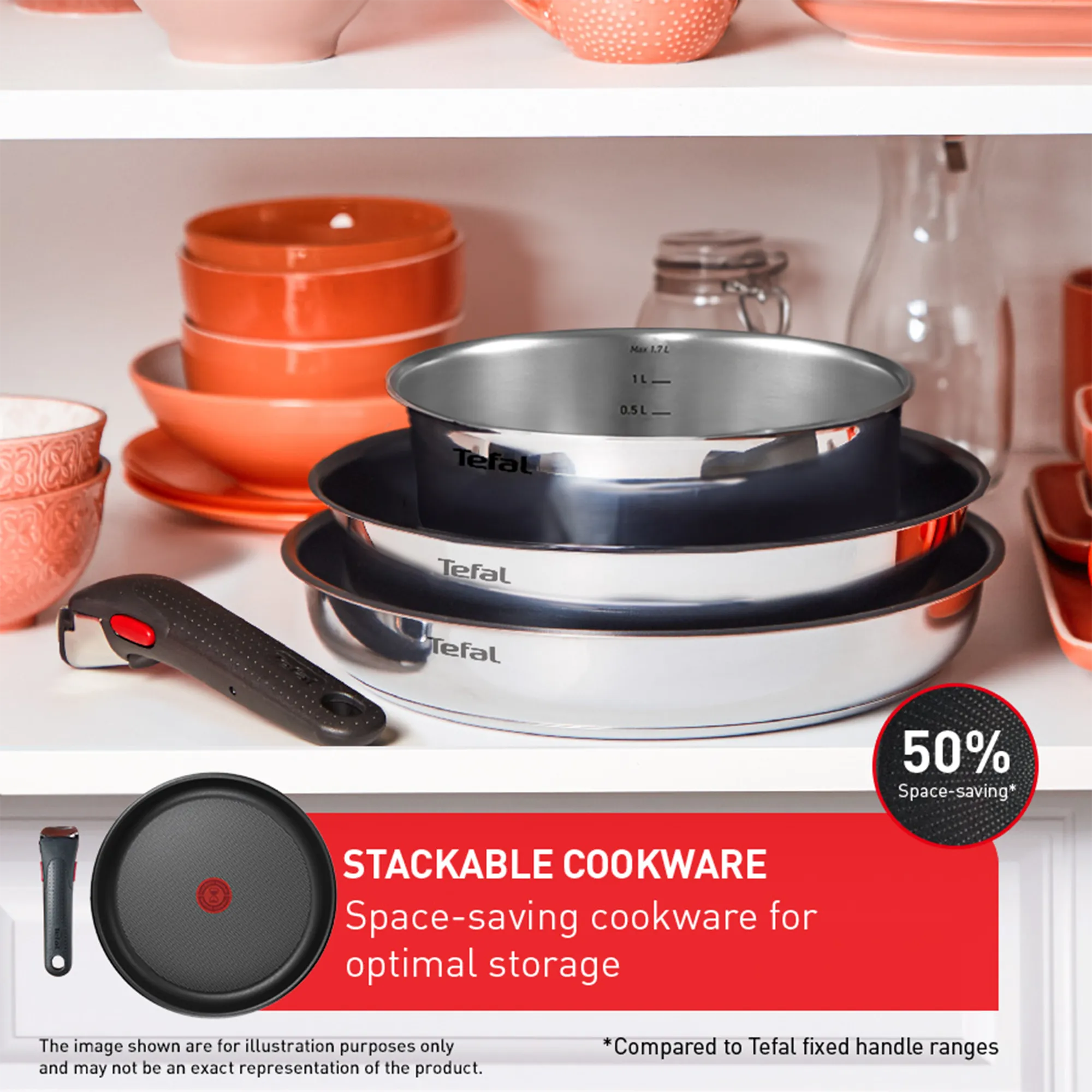 Tefal Ingenio Cook Eat Induction Non-Stick 4pc Set stackable cookware save up to 50% space