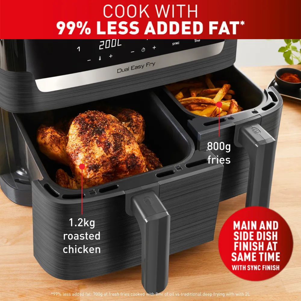 Tefal Dual Easy Fry Essential XXL Air Fryer EY901H cook with 99% less fat