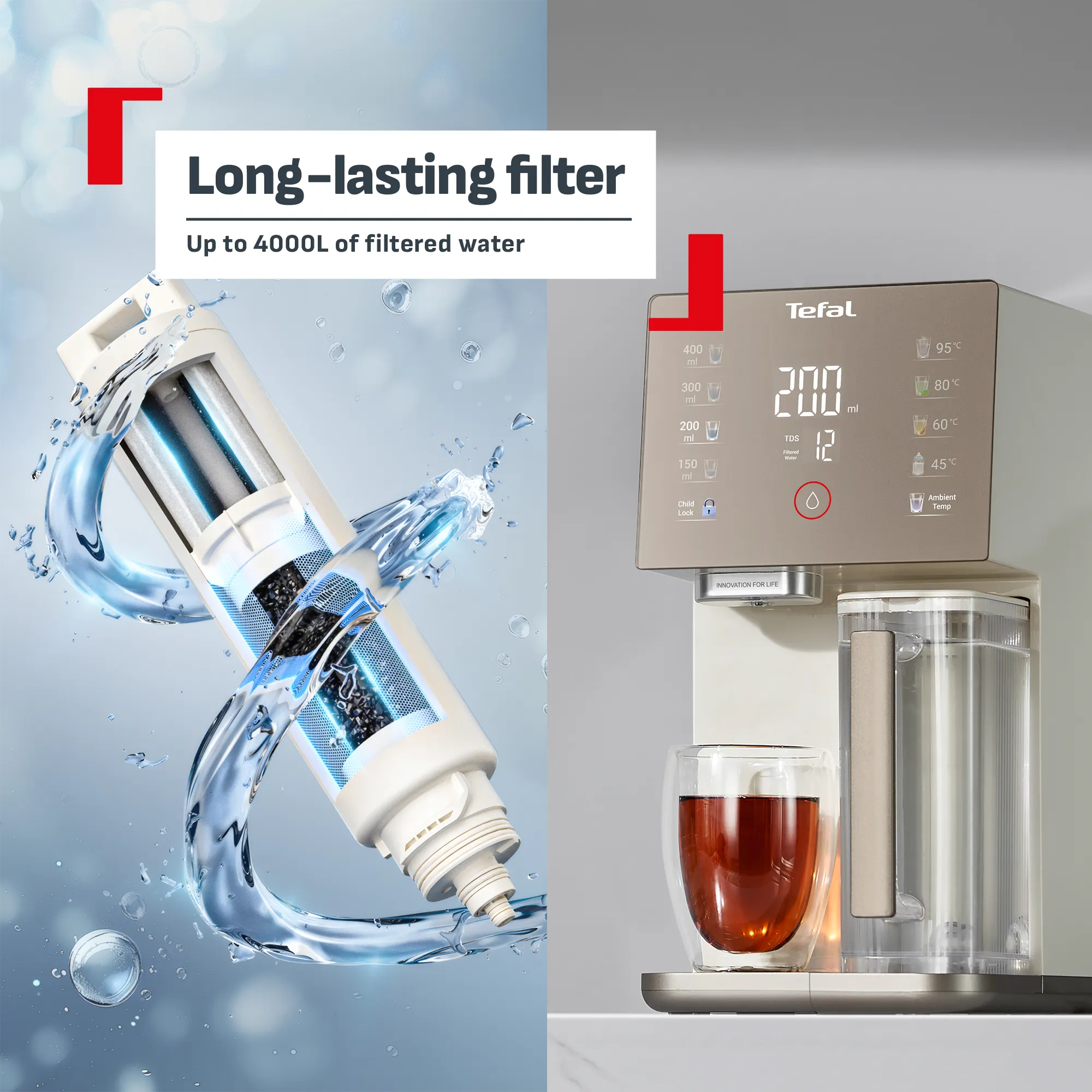 Tefal Pure Water Reverse Osmosis Compact Ambient & Hot Water Purifier Station BR453A with long lasting filter for up to 4000 litres
