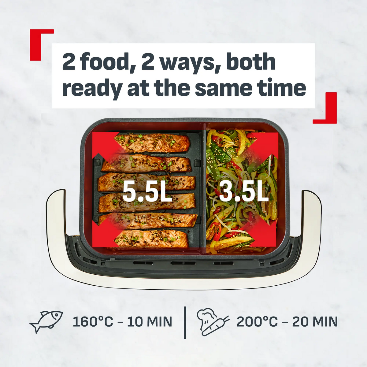 Tefal Ever Fry Infra Heat Flex 9L Detachable Front Air Fryer EY9278 with flex drawer sync mode