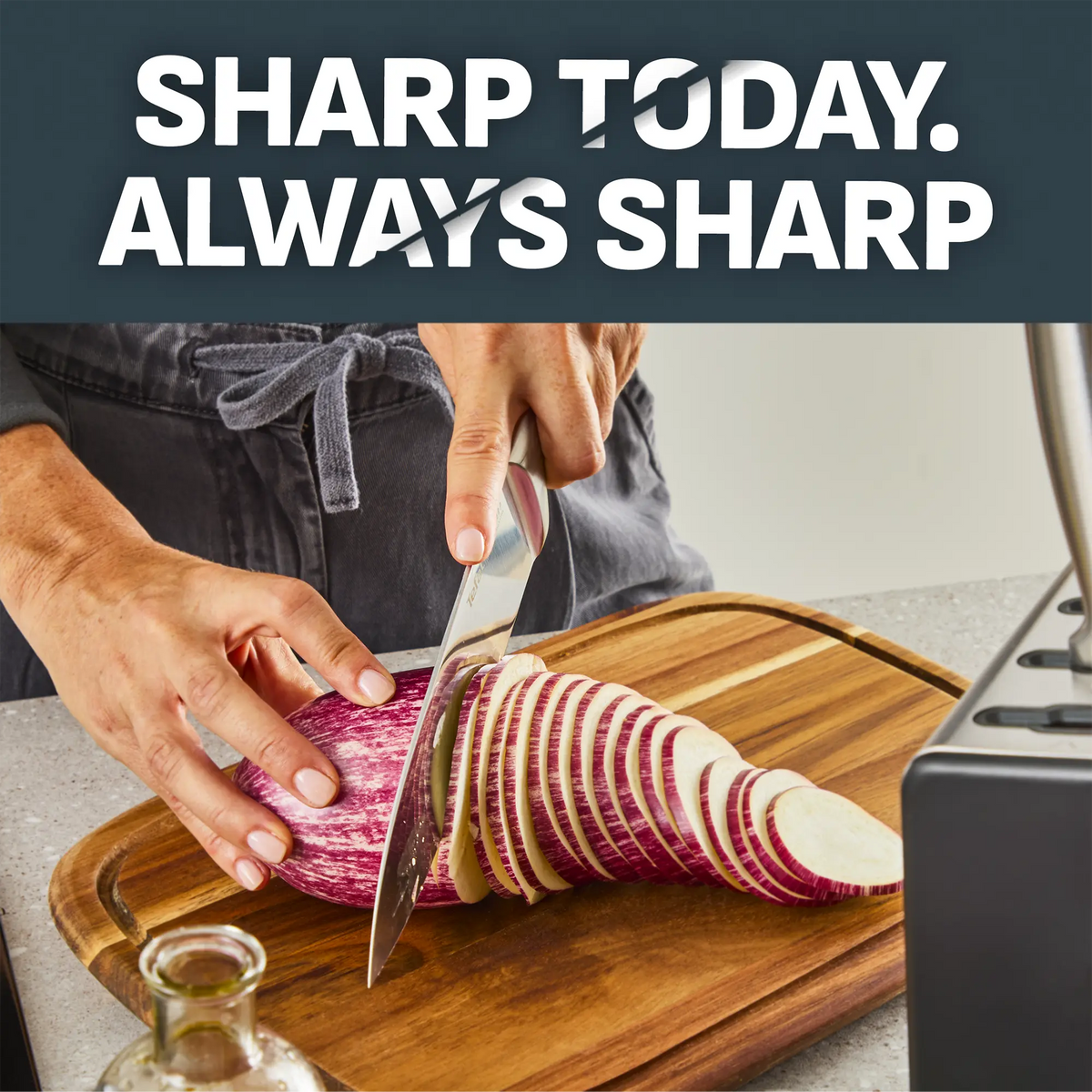 Tefal Eversharp Pro Stainless Steel Knife Block 6pc Set + Block with Integrated Sharpener - always sharp