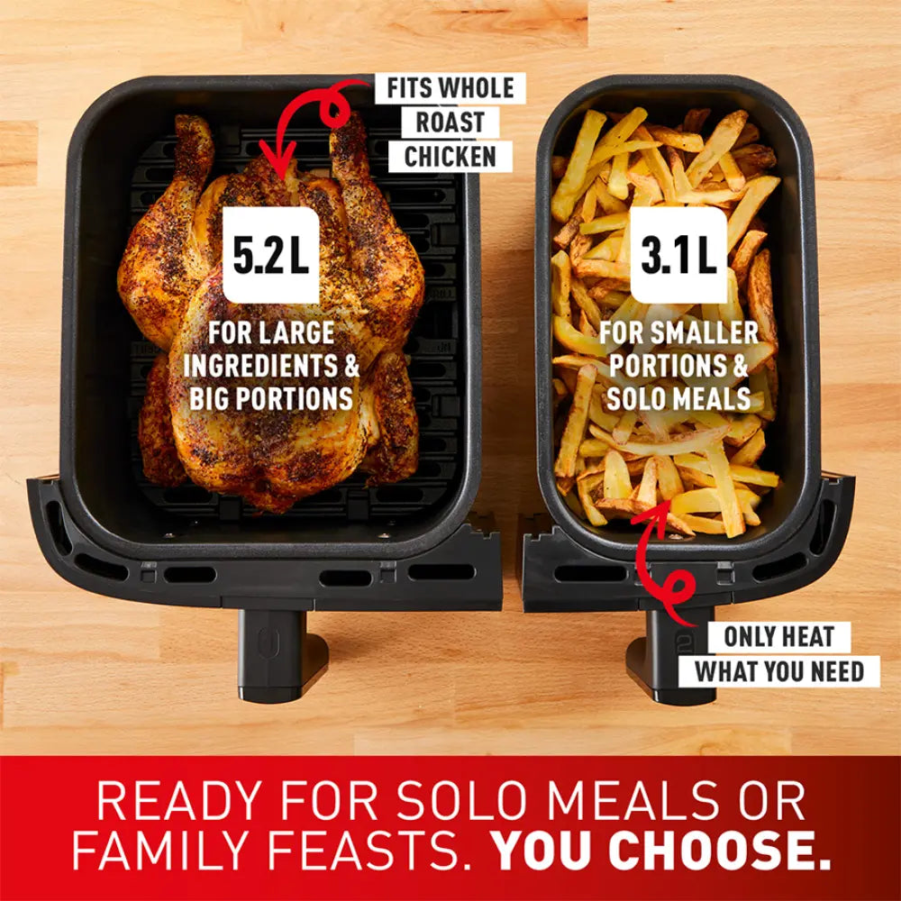 Tefal Dual Easy Fry Essential XXL Air Fryer EY901H dual draw portions