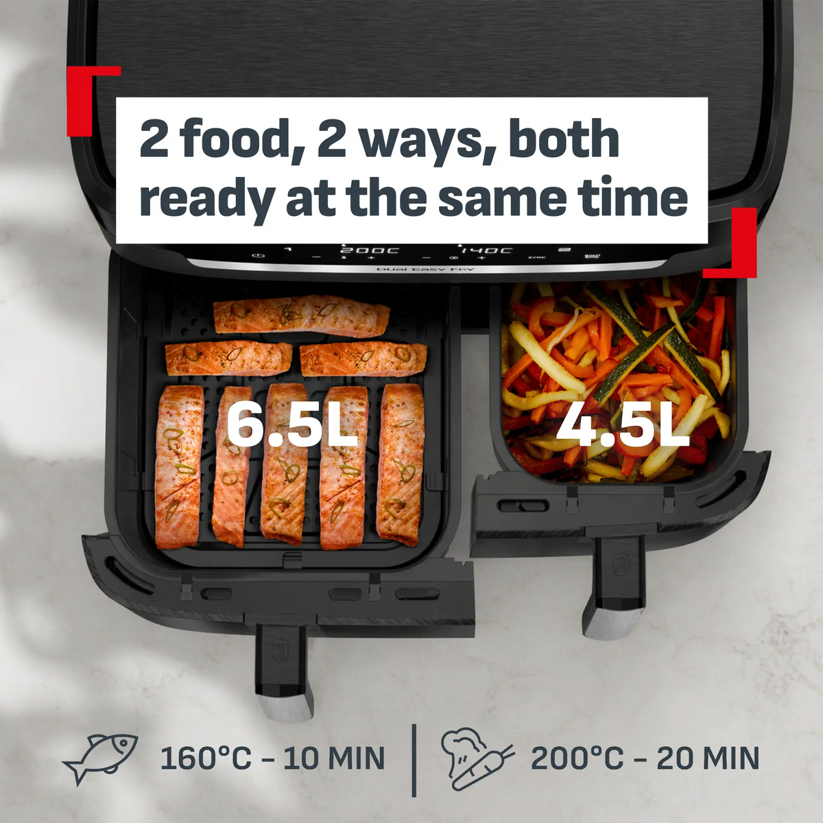 Tefal Ever Fry Infra Heat Dual 11L Detachable Front Air Fryer EY9488 with dual drawer sync function